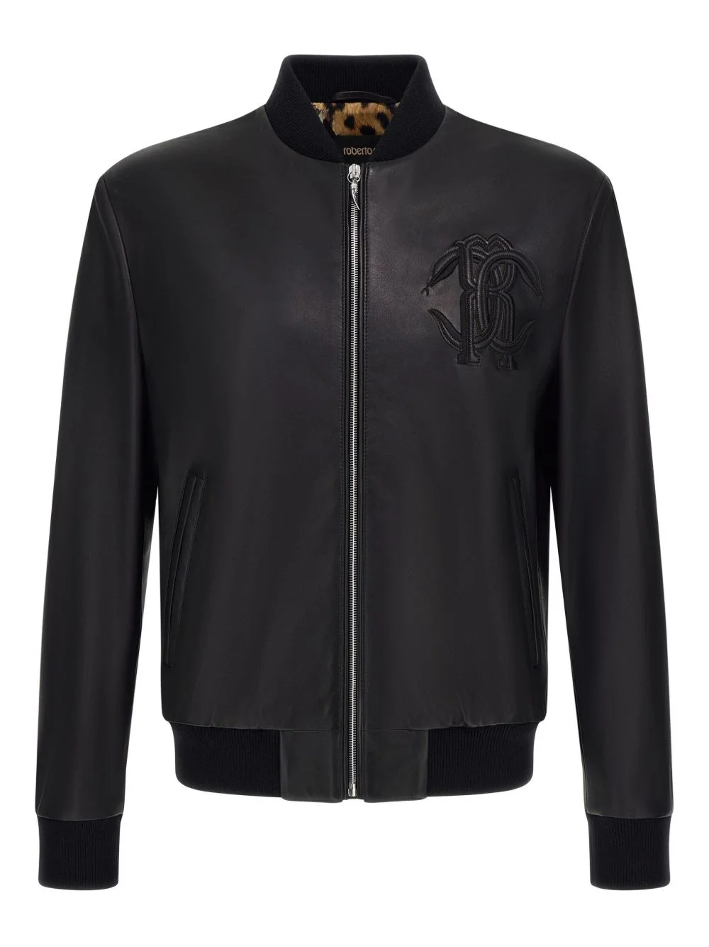 embossed leather jacket - 1