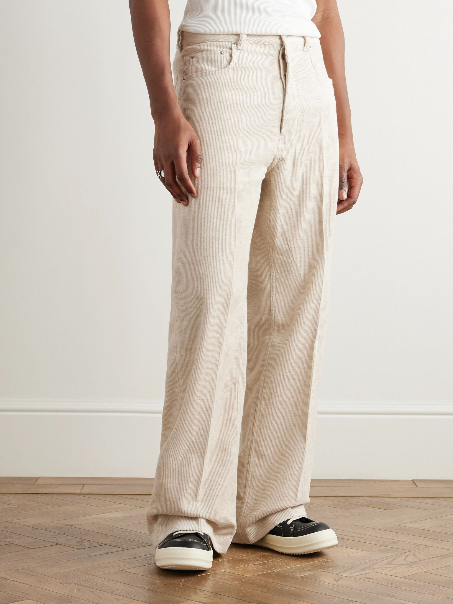 Geth Wide-Leg Cotton and Linen-Blend Corduroy Trousers Off-white - 3