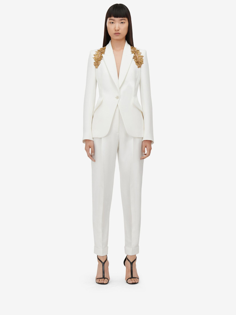 Alexander McQueen Women's Peak Shoulder Leaf Crepe Jacket in Light Ivory outlook