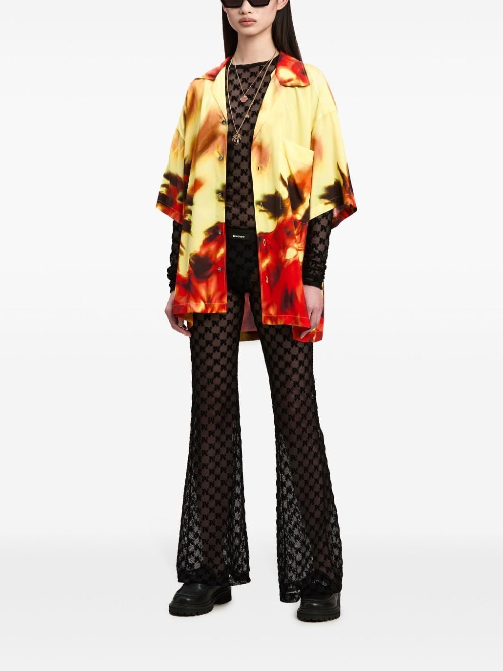 semi-sheer monogram flared trousers - 2