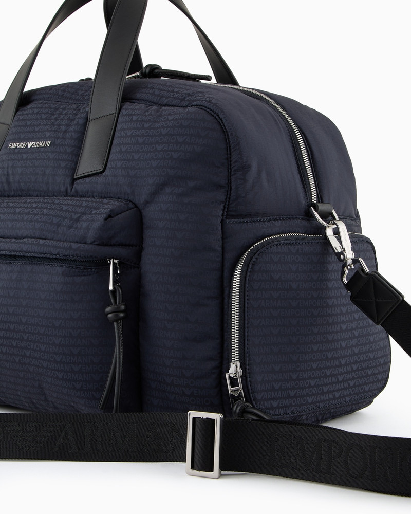 NYLON DUFFEL BAG WITH ALL-OVER JACQUARD LOGO LETTERING 5