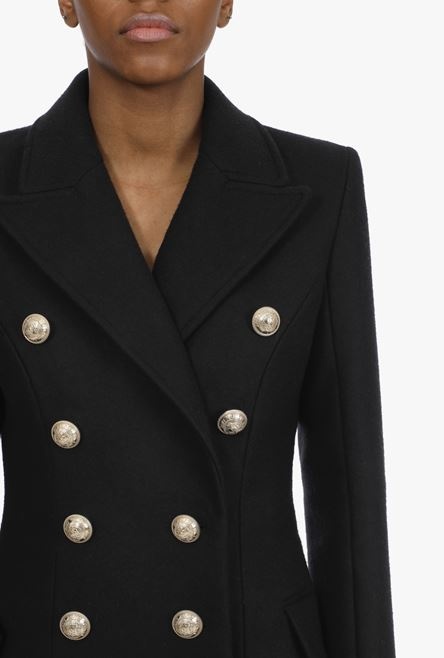 Double-breasted black wool coat - 8