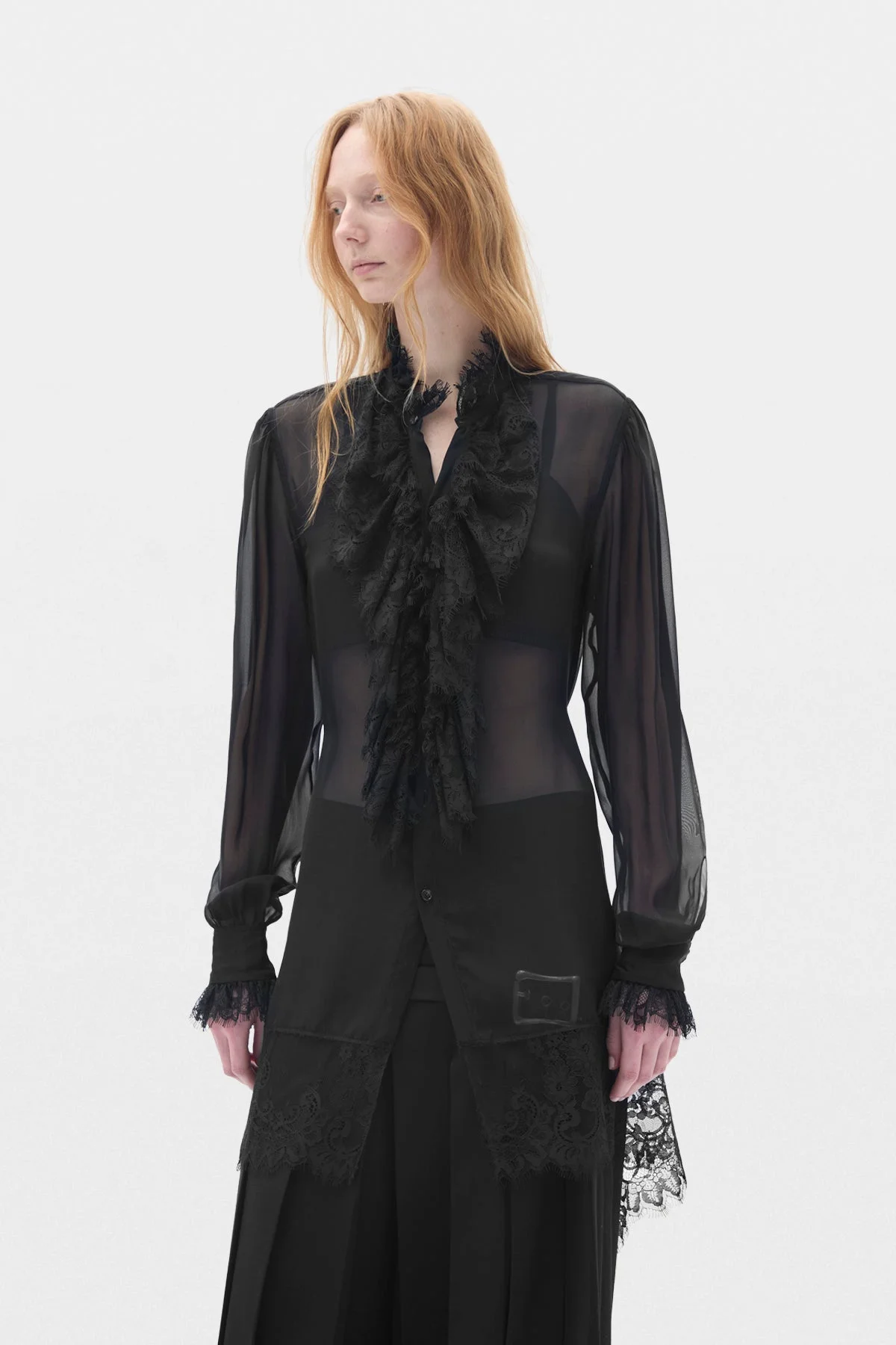Barah Long Comfort Shirt with Lace Ruffles - 1