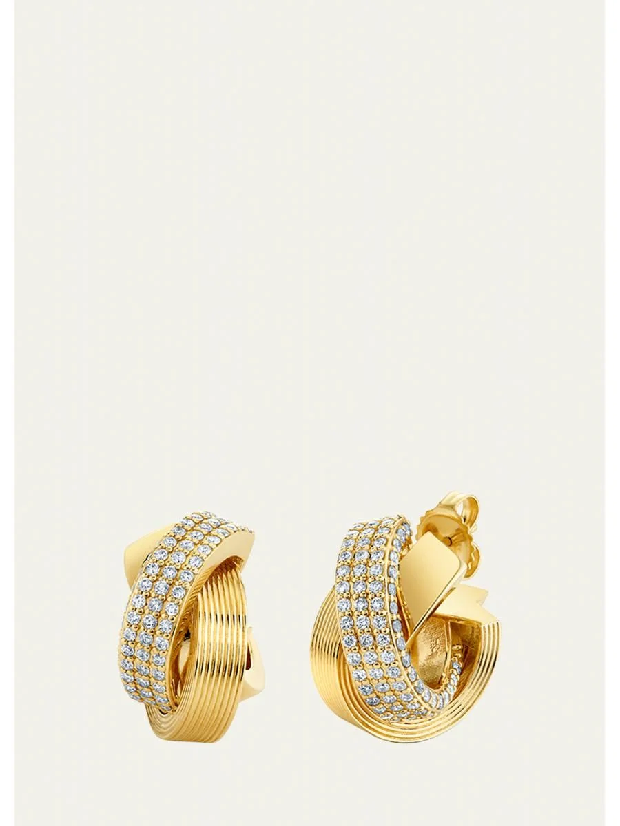 14K Diamond Tri-Ring Hoop Earrings - 1