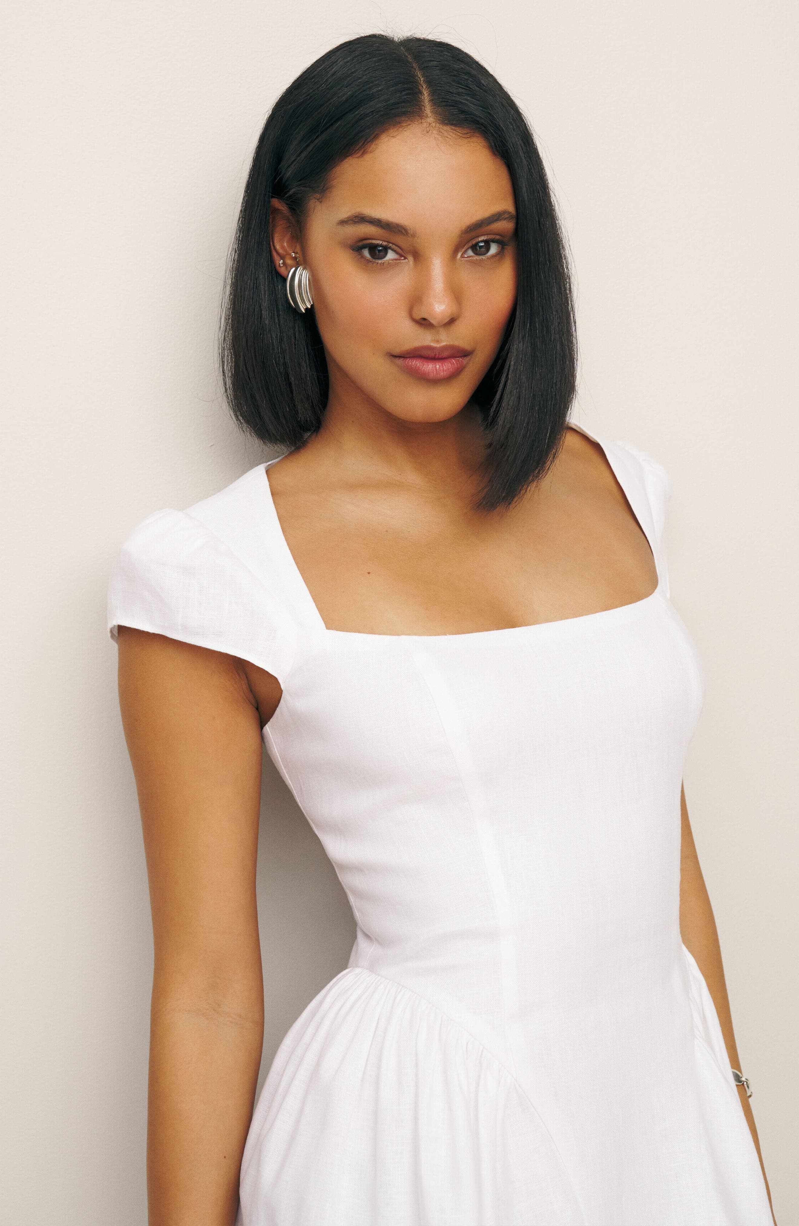Reformation Oaklyn Cap Sleeve Linen Minidress in White at Nordstrom - 4