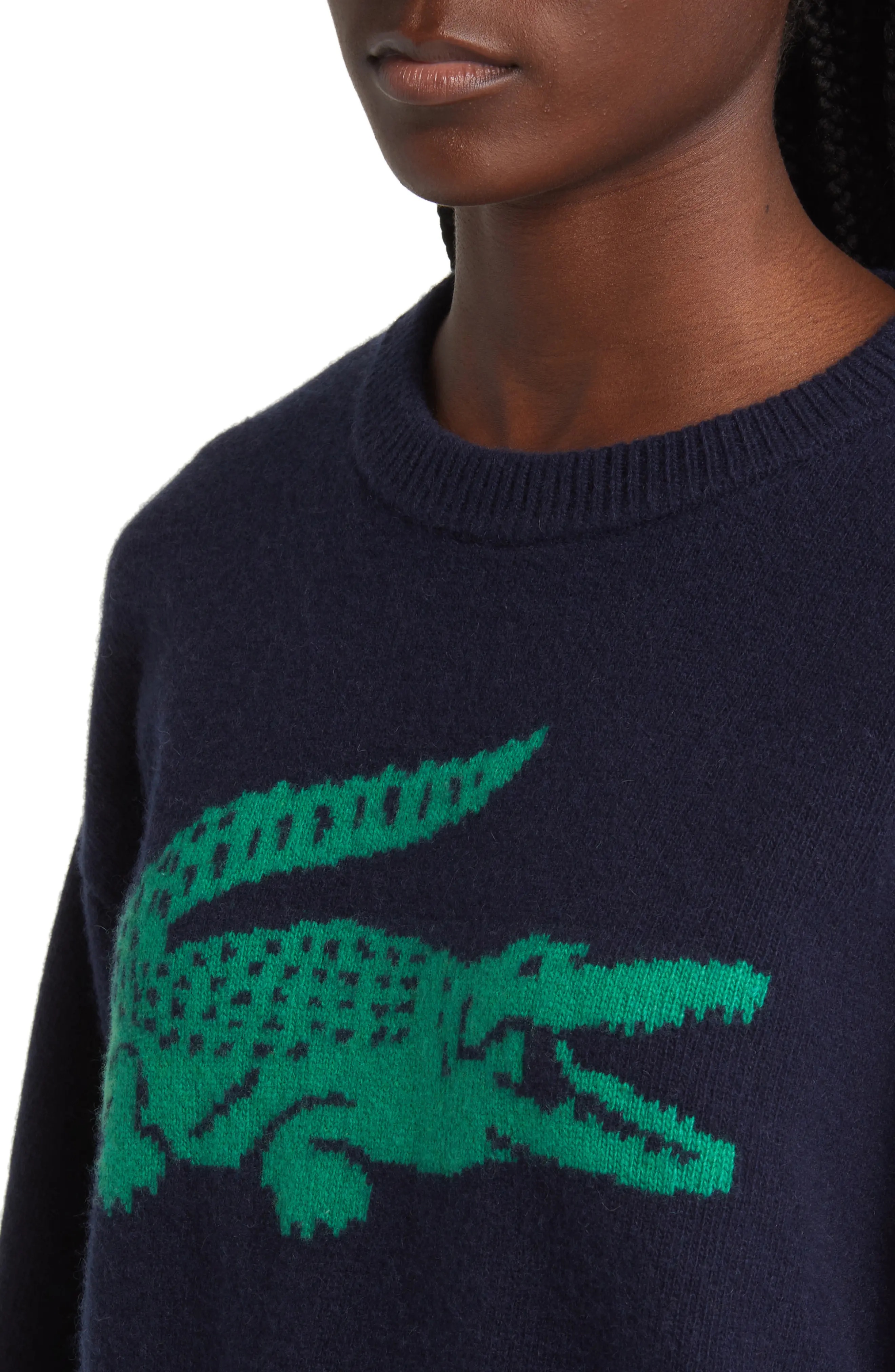 Big Croc Cashmere & Wool Crewneck Sweater in 9Tl Marine/Roquette - 4