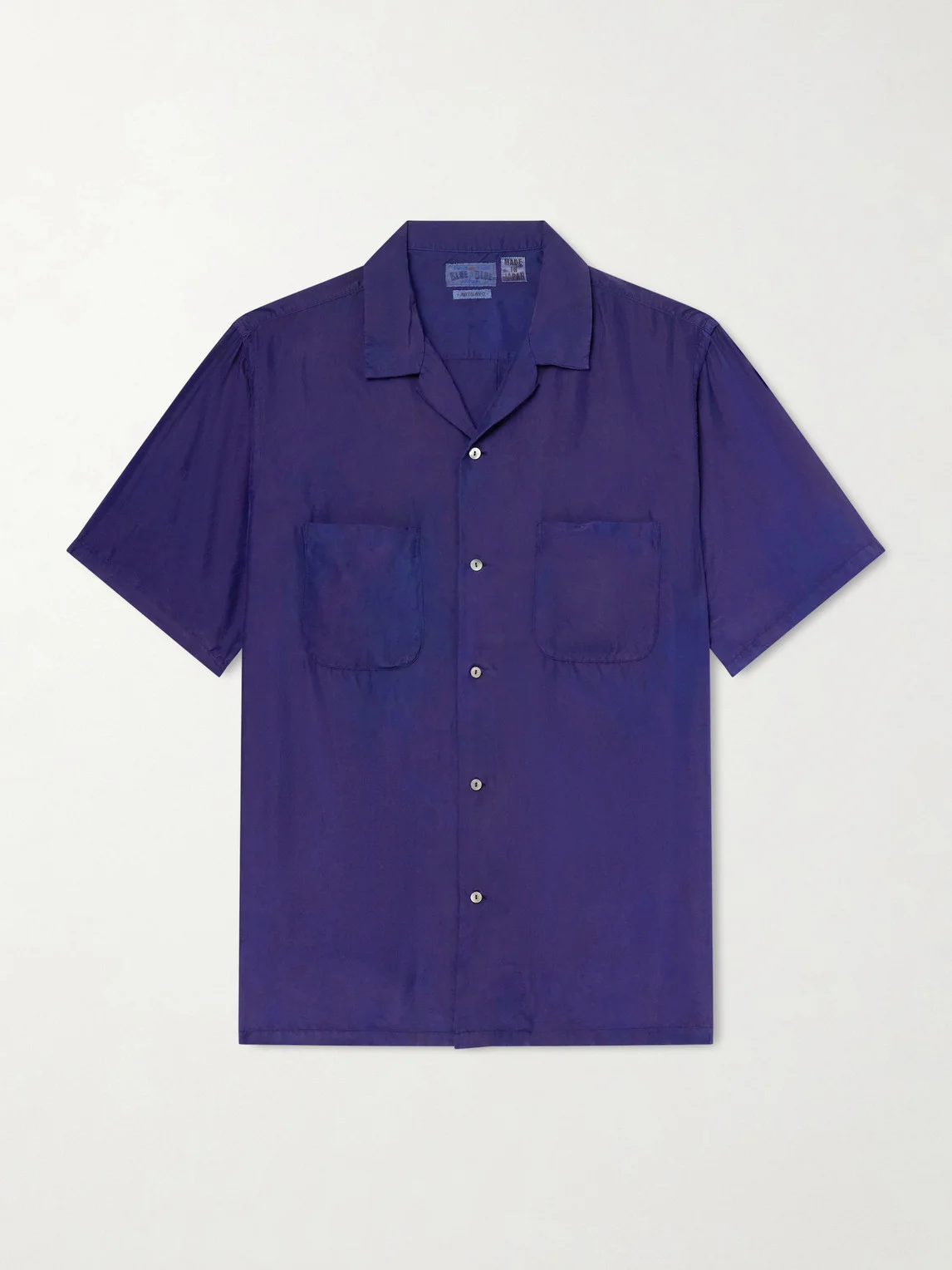 Convertible-Collar Indigo-Dyed Silk-Habotai Shirt - 1