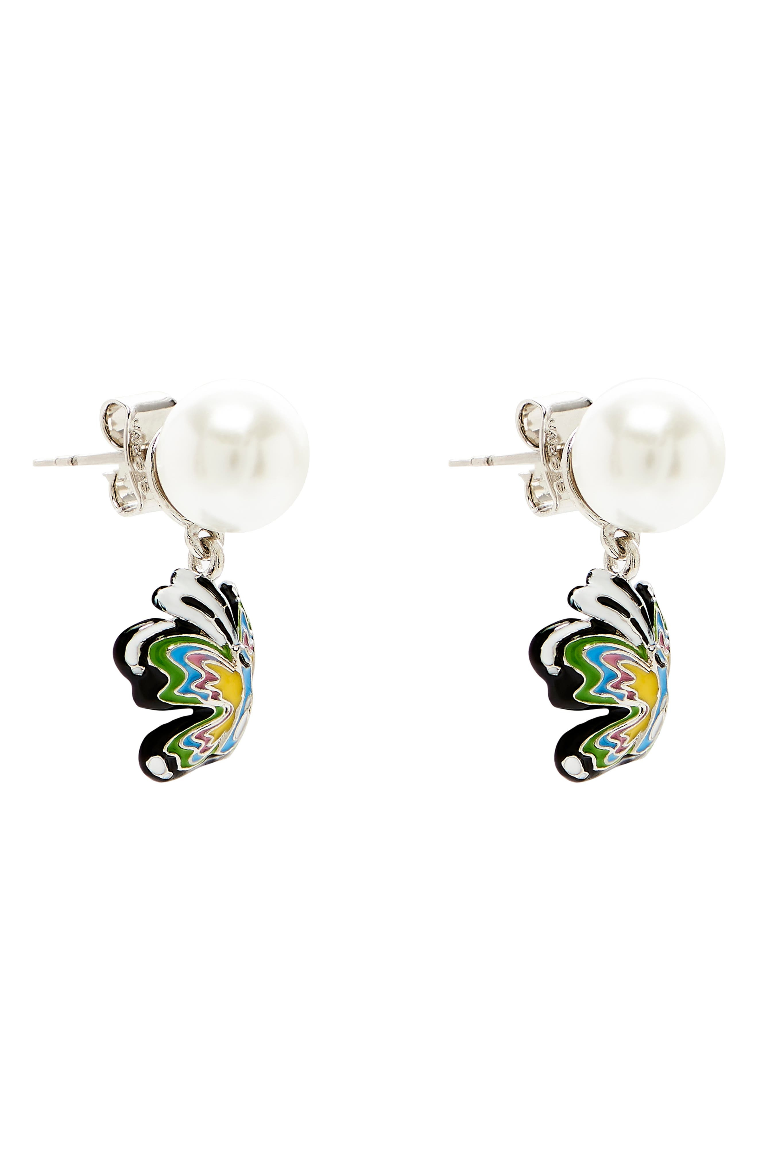 Marc Jacobs Butterfly Faux Pearl Drop Earrings in Silver/multi at Nordstrom - 3