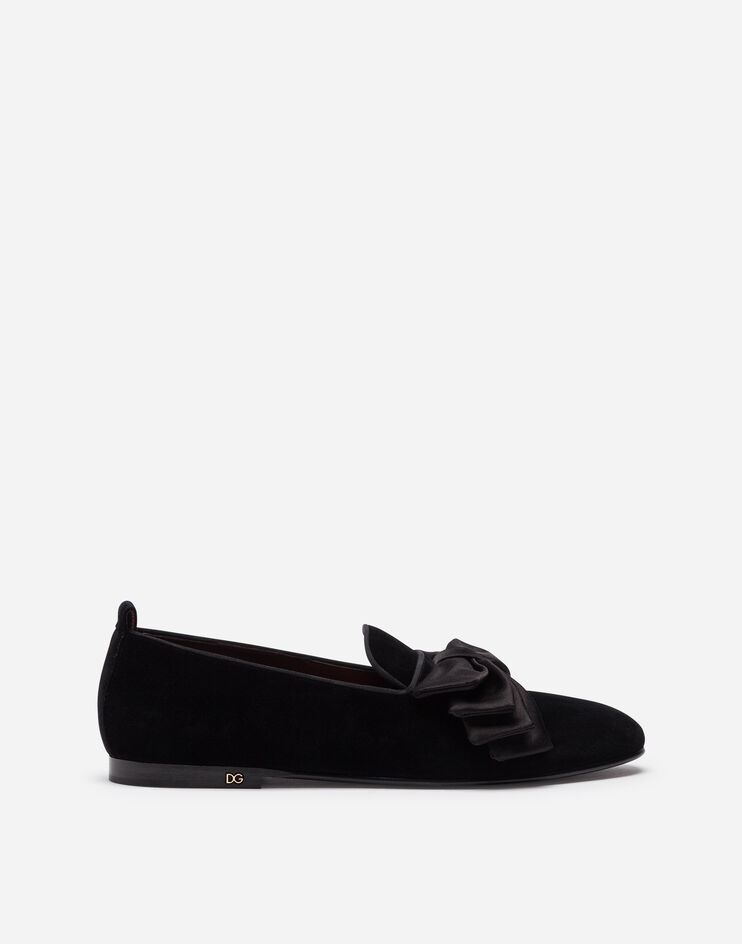 Velvet slippers with satin bow - 1