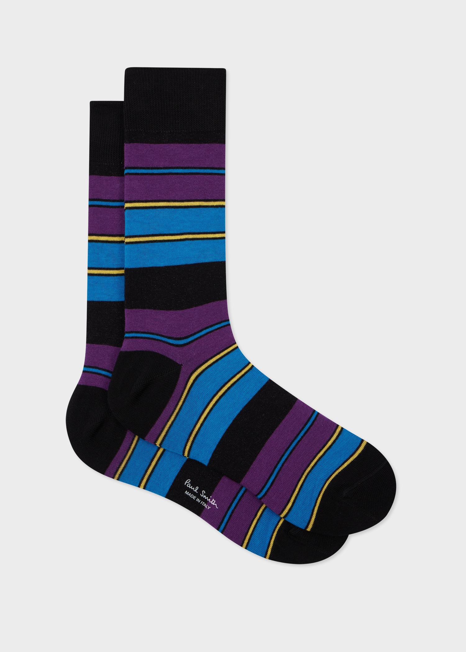 Black and Purple Cotton-Blend Stripe Socks - 1
