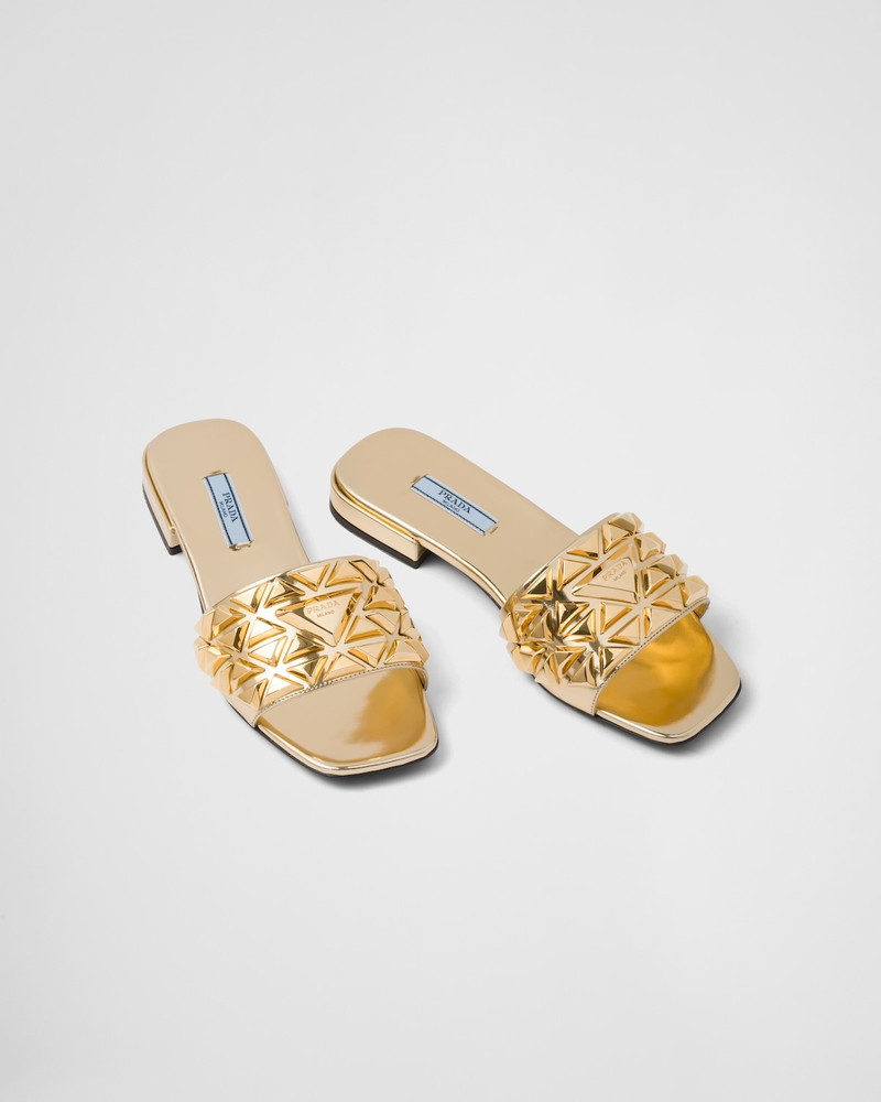 Studded metallic leather slides 4