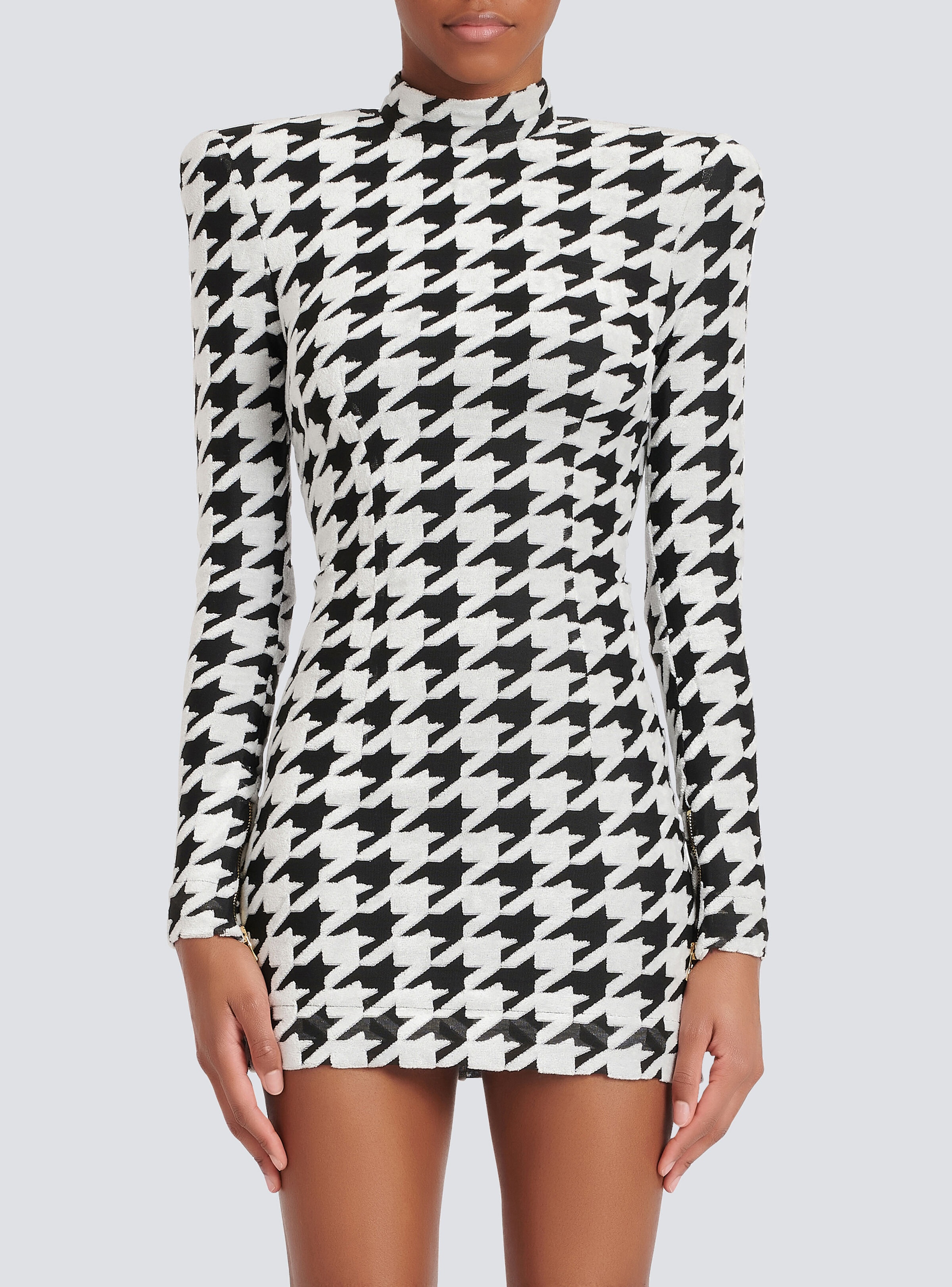 Short houndstooth print velvet dress - 6