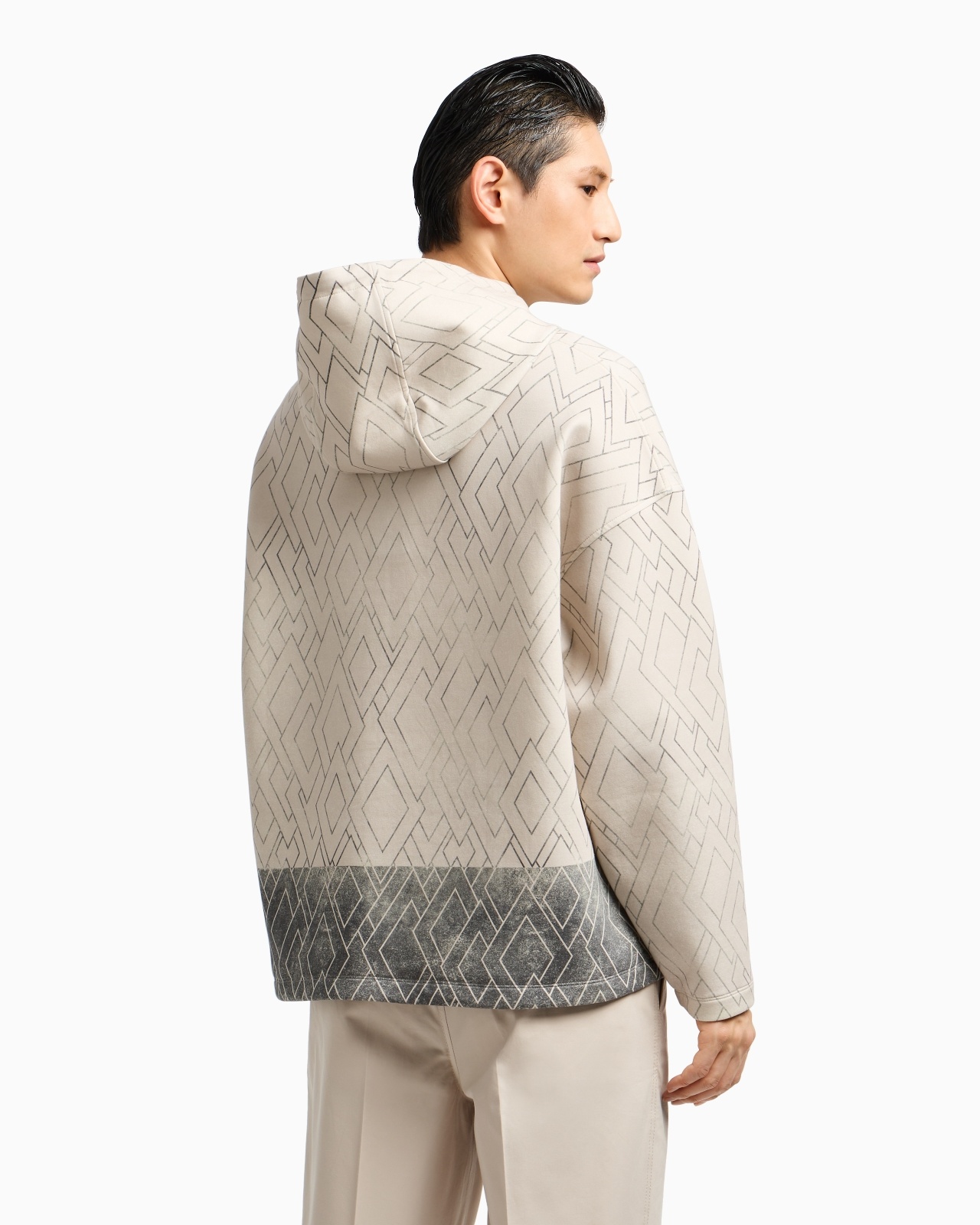 ASV SWEATSHIRT IN DOUBLE JERSEY WITH HOOD AND ALL-OVER DIAMOND PRINT - 3