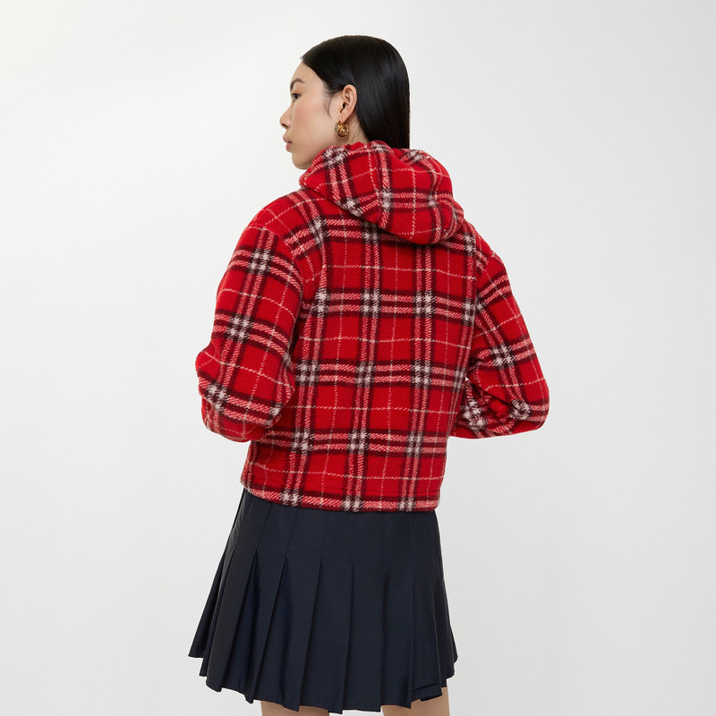 Cropped Check Fleece Hooded Jacket 3