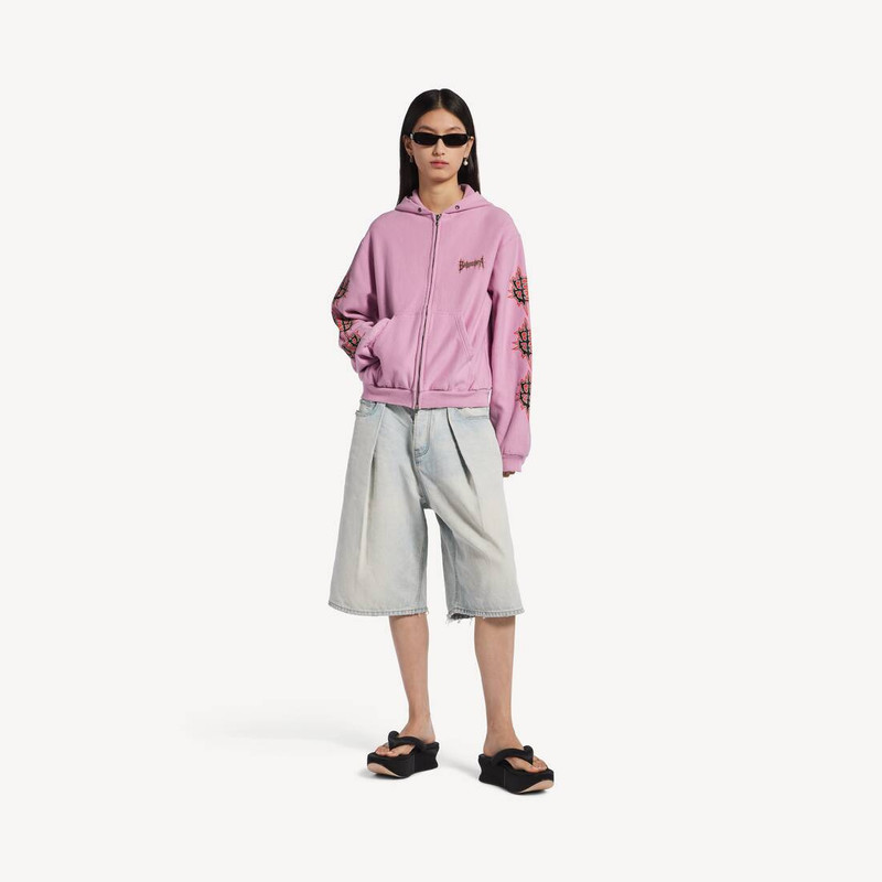 BALENCIAGA Women's Balenciaga Sacré Cœur Zip-up Hoodie Medium Fit in Old Pink outlook
