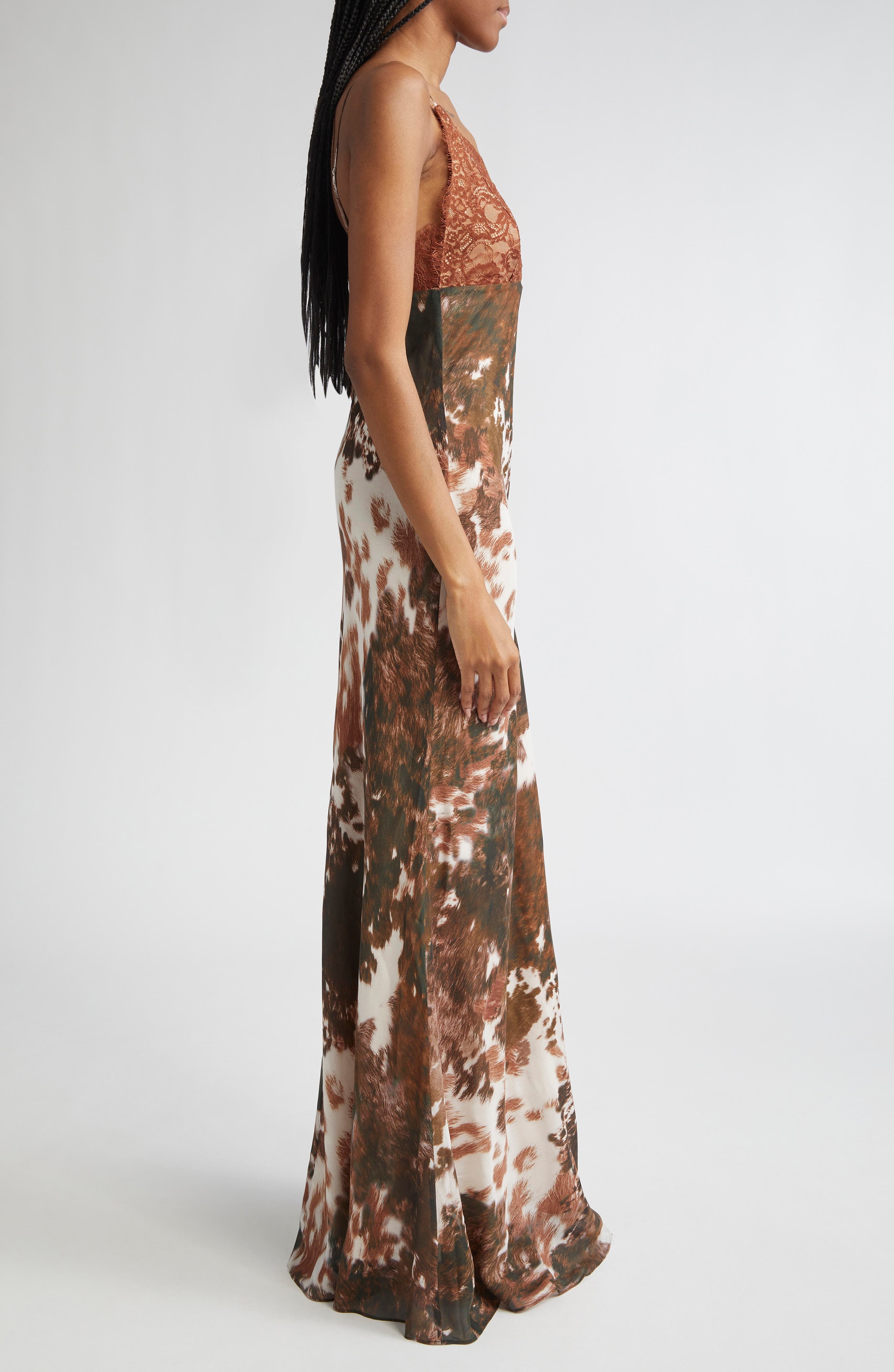 L'AGENCE Susanna Lace Bust Silk Slipdress in Multi Cow Print at Nordstrom - 3