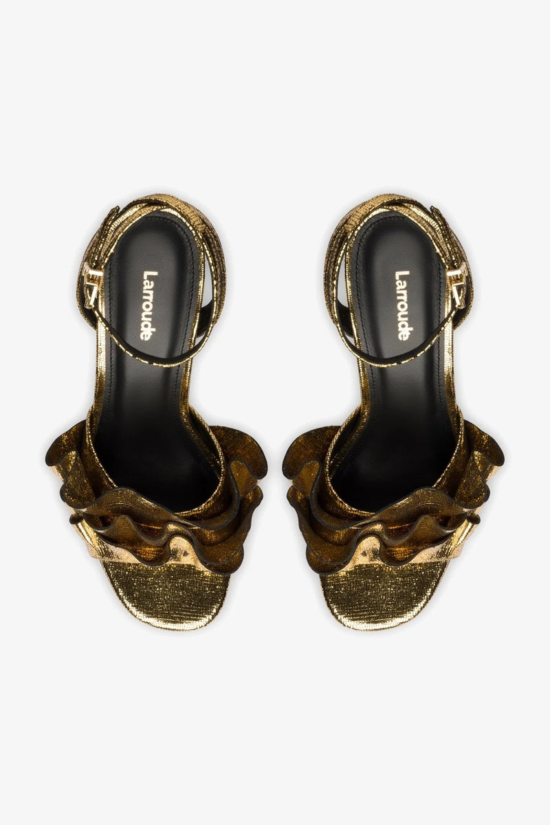 Selena Ruffle Sandal In Gold Cracked Metallic Leather 3