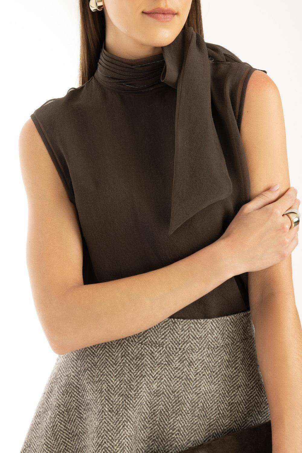 Sleeveless Tie Neck Blouse - 3