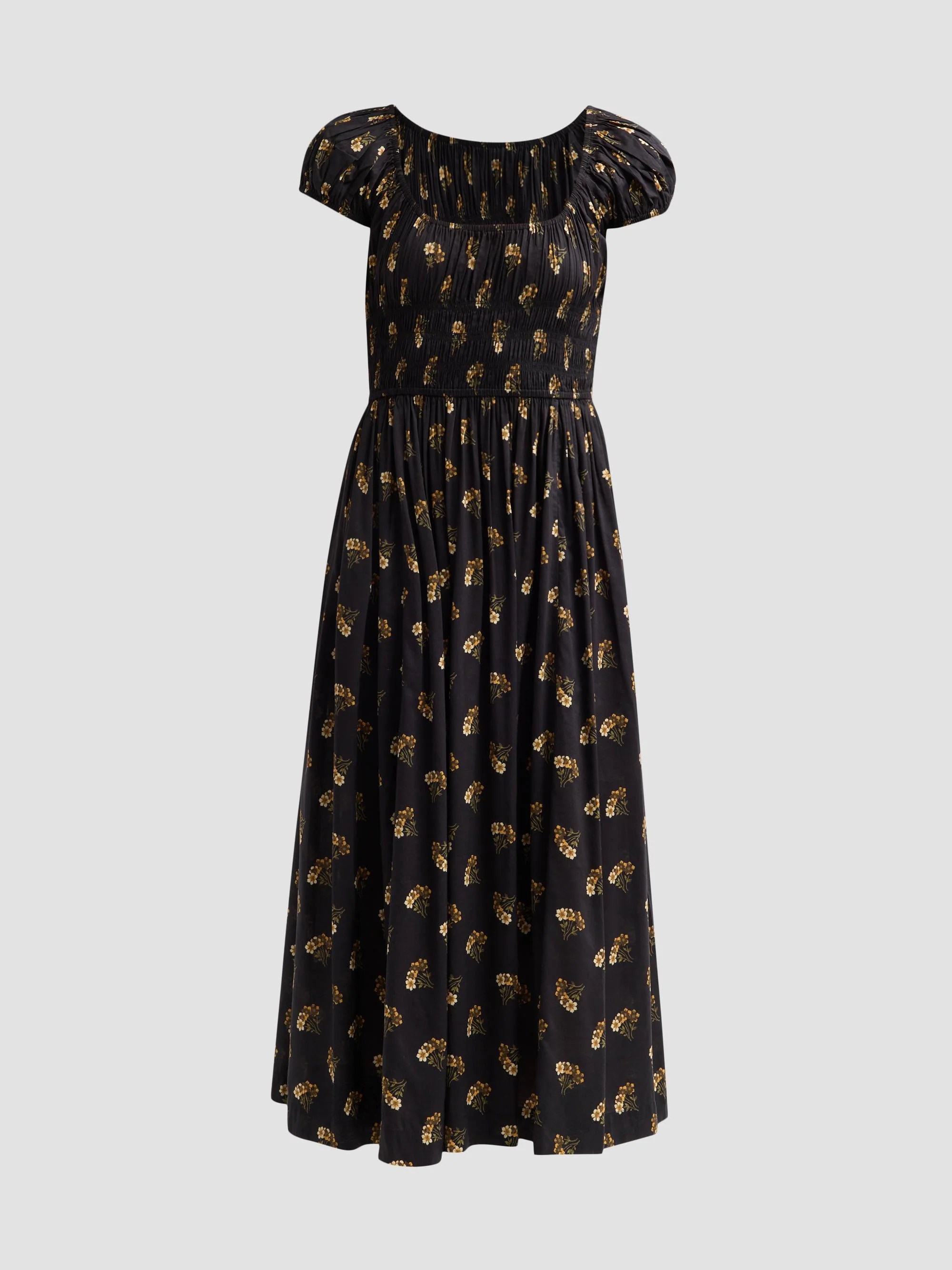 Women's Quinley Cotton-Blend Floral Smocked Midi Dress - Buttercup Bouquet - 1