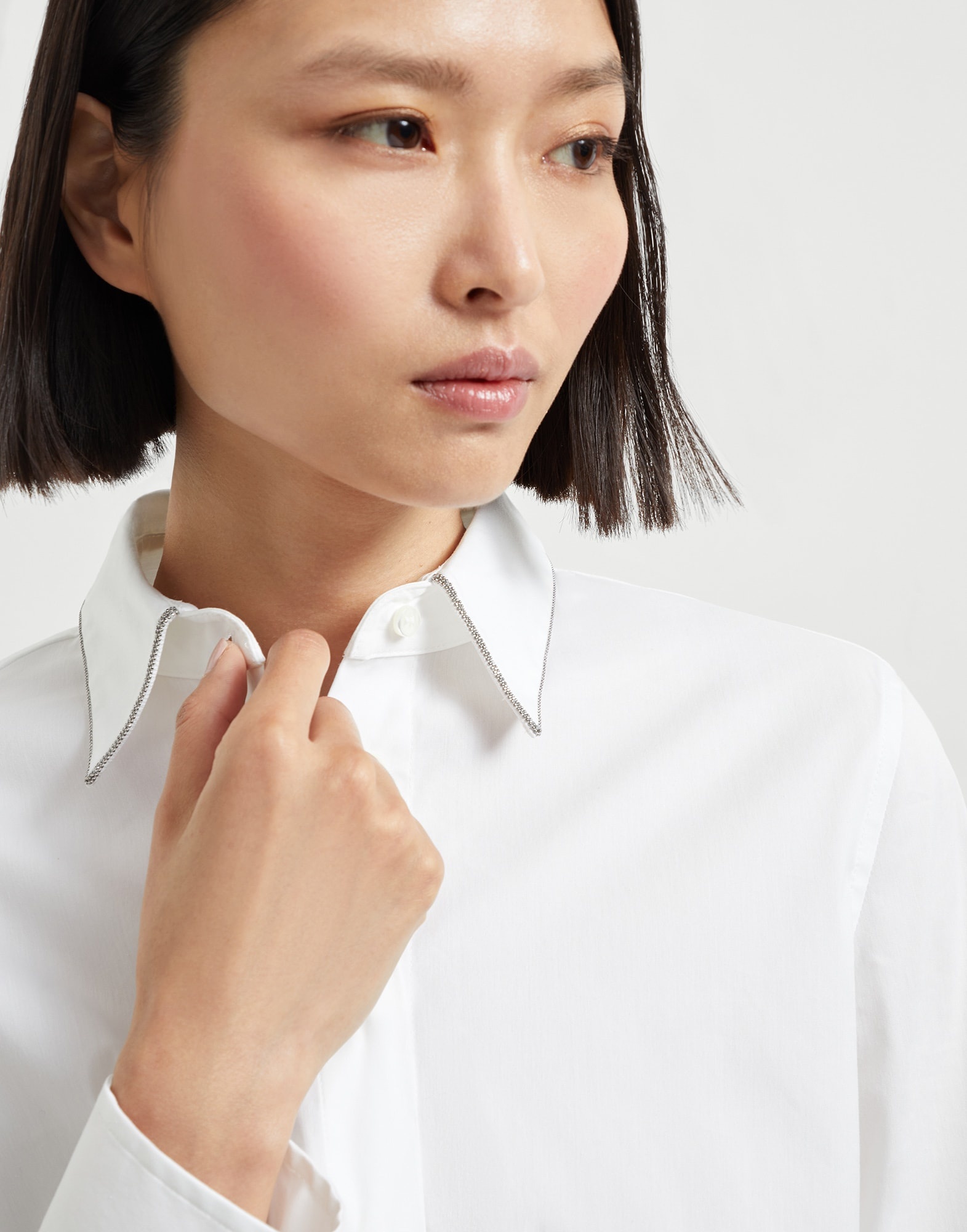 Stretch cotton poplin shirt with shiny collar - 3