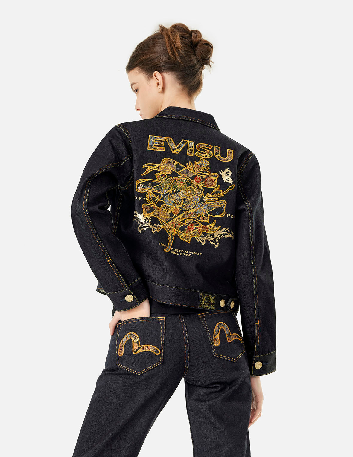 BROCADE ROSE AND LOGO EMBROIDERY REGULAR FIT DENIM JACKET - 5
