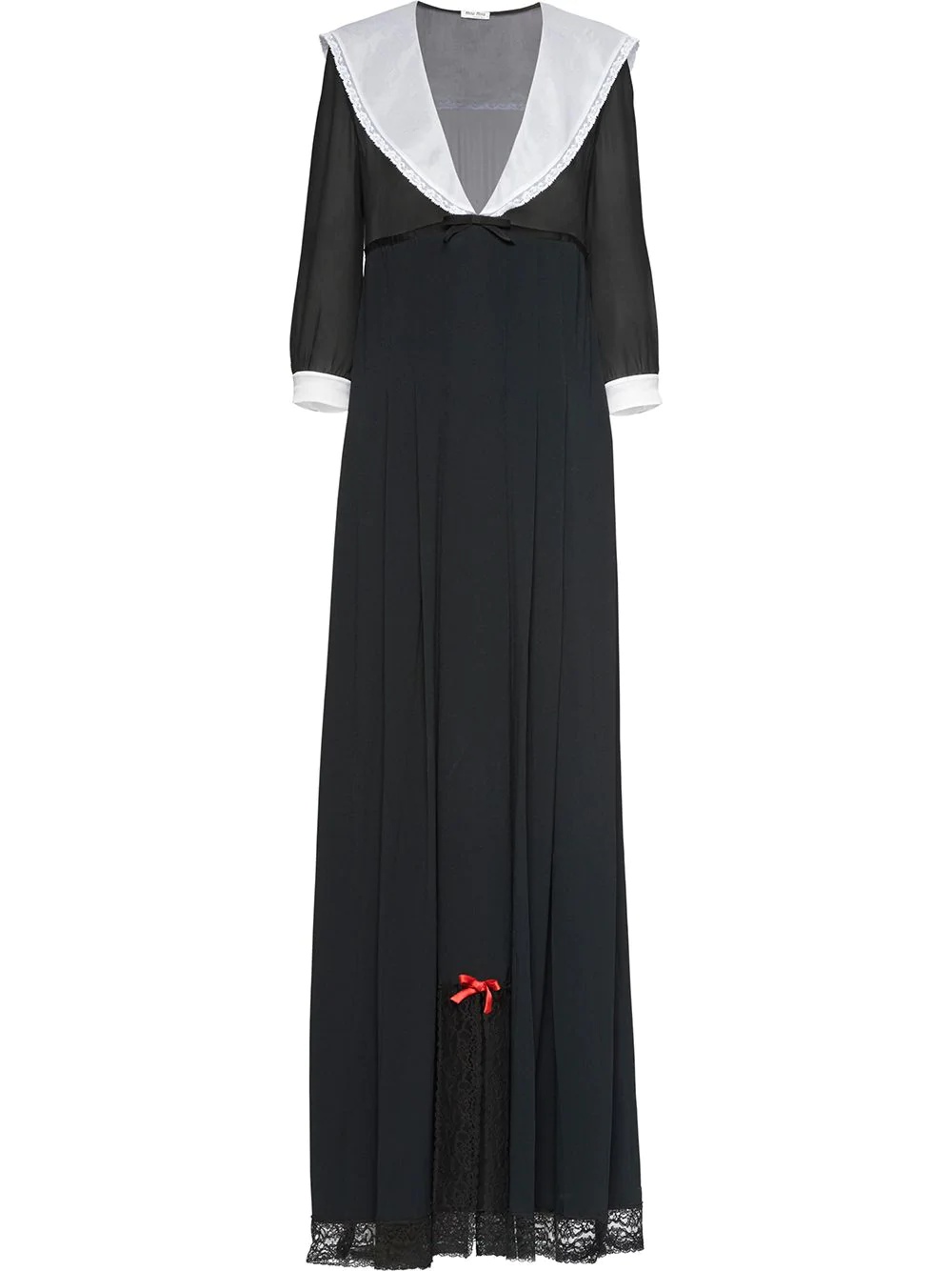 V-neck contrast-collar gown - 1