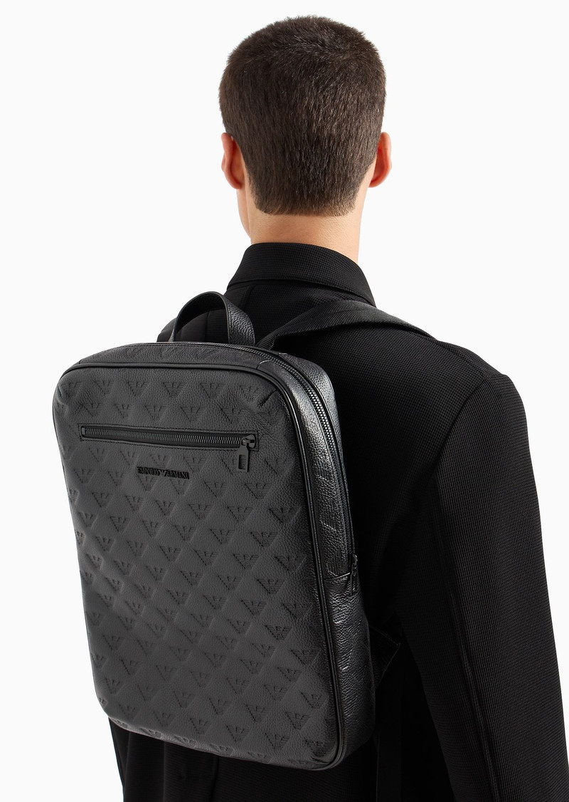 Slim leather backpack with all-over embossed eagle 6