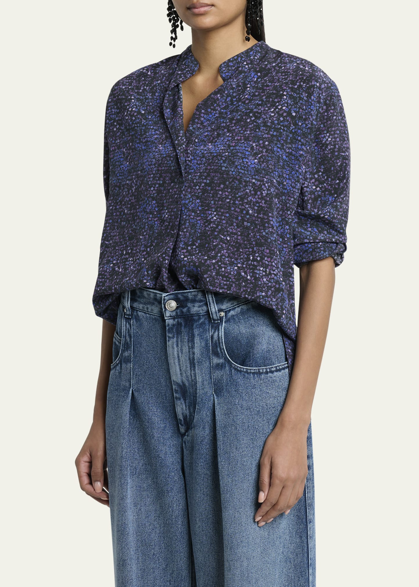 Sima Mosaic Stretch Silk Top - 4