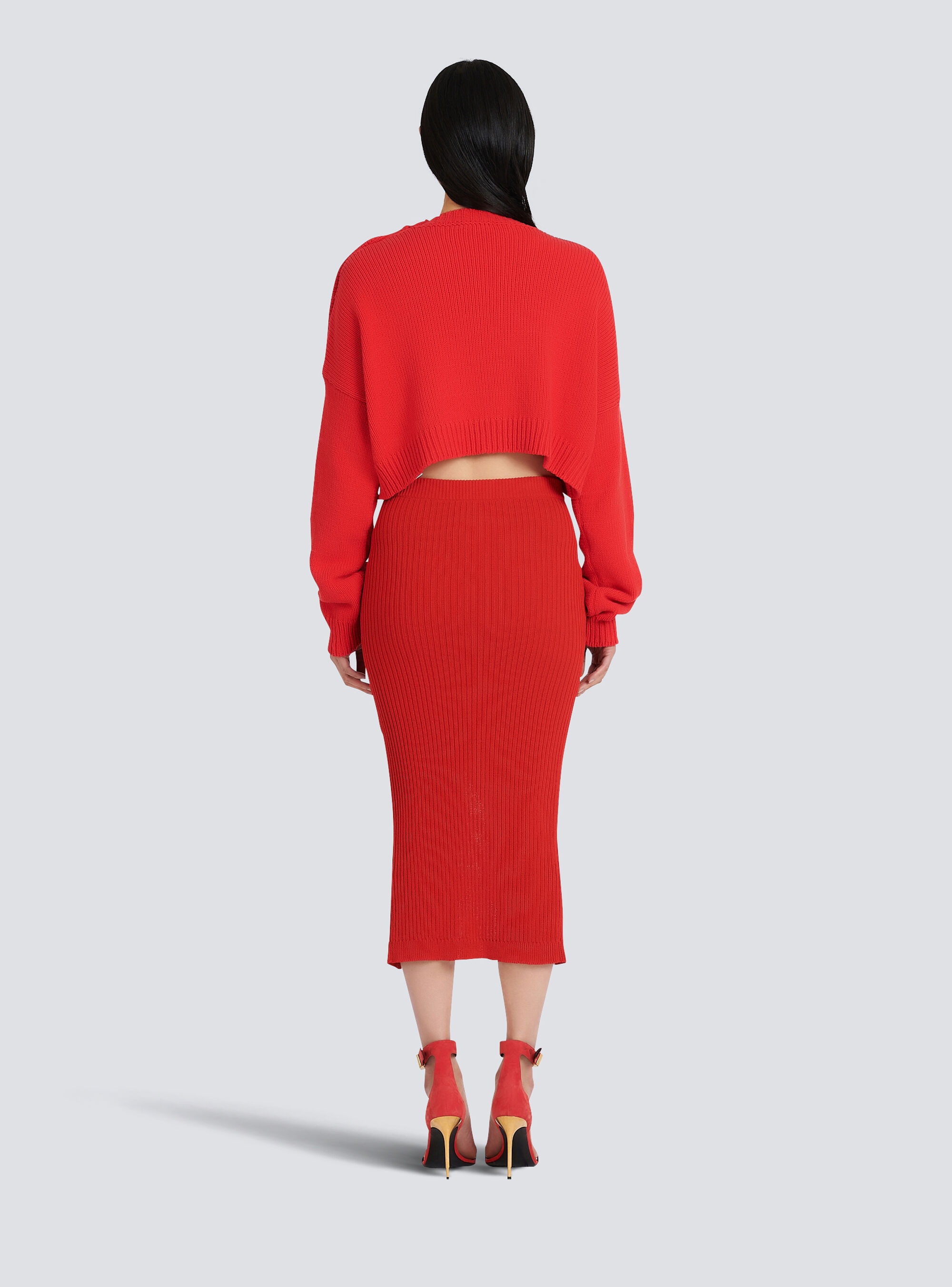HIGH SUMMER CAPSULE - Cropped knit sweater with Balmain logo print - 4