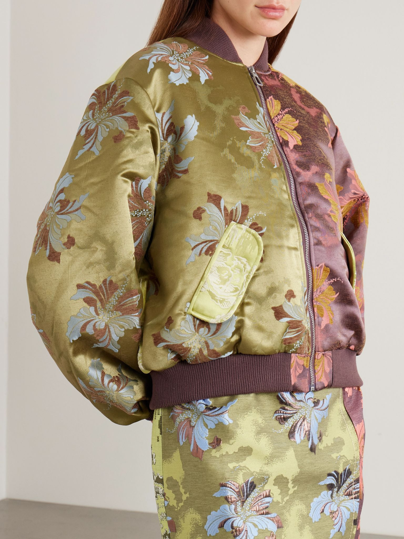 Adriana padded floral-brocade bomber jacket Multi - 3