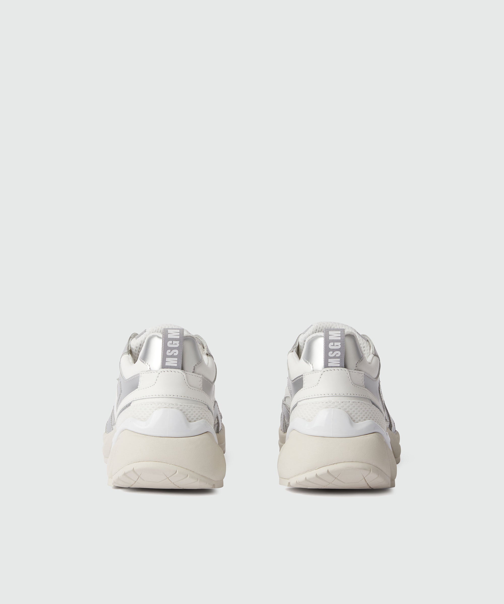 Silver and white leather Vulcano sneakers with mesh inserts - 2