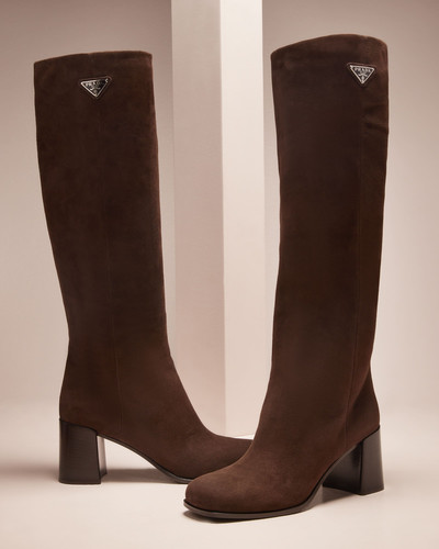 Prada Suede Block-Heel Knee Boots outlook