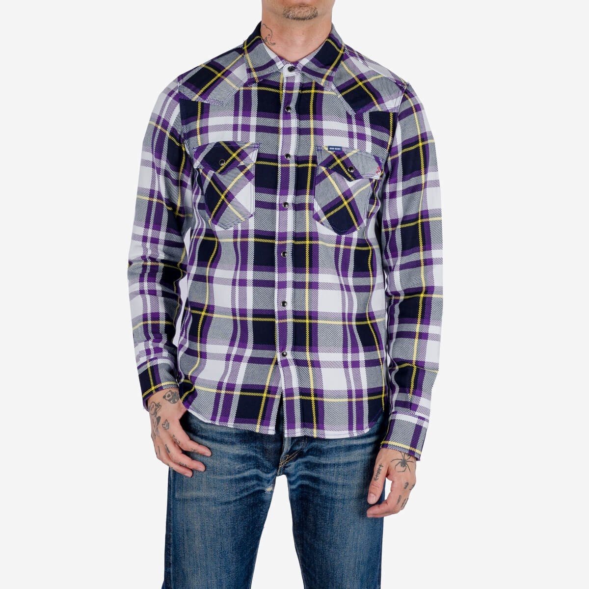 IHSH-390-PUR 9oz Selvedge American Check Western Shirt - Purple - 2