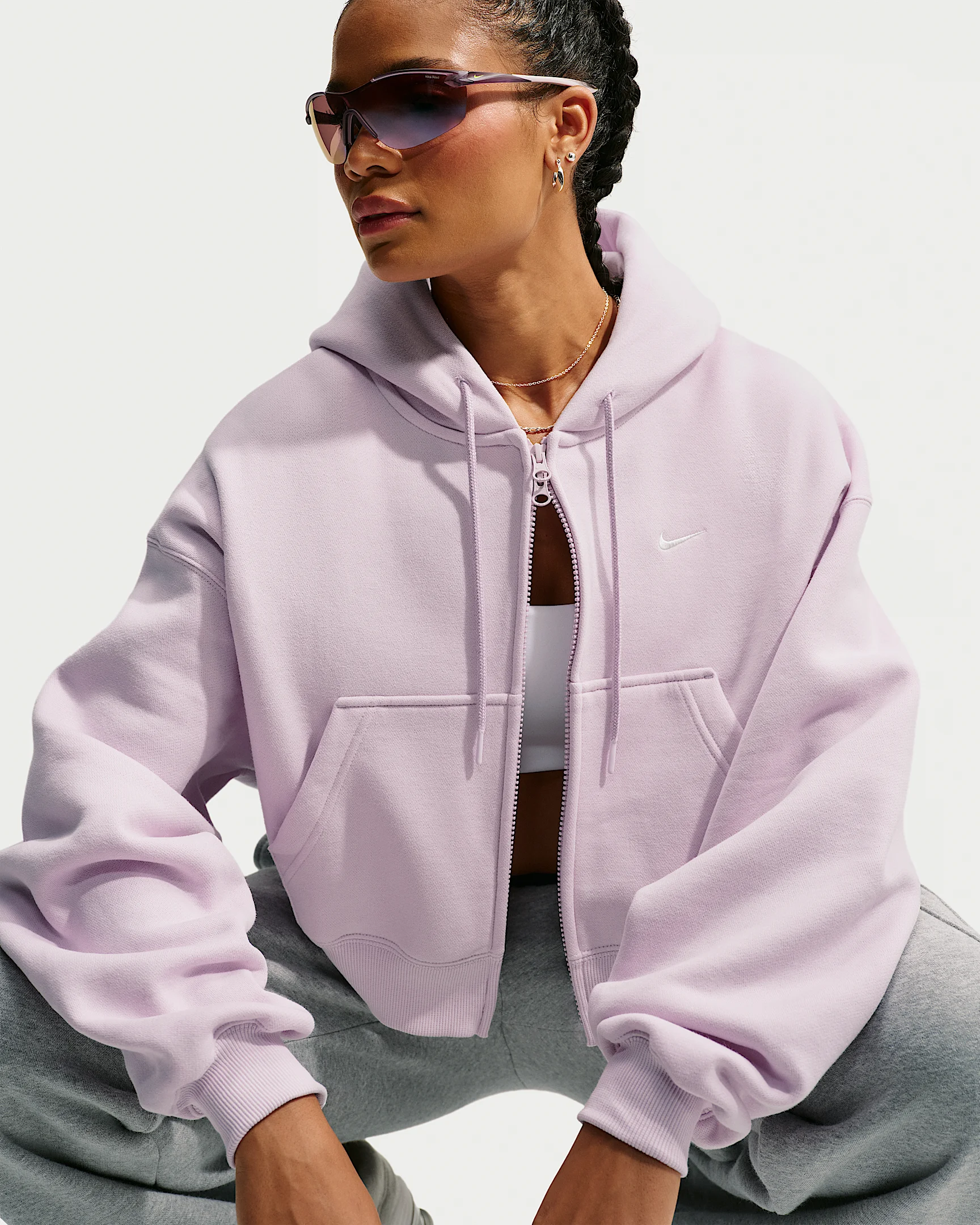 Nike Studio Fleece Medium Weight Women's Oversized Full-Zip Cropped Hoodie - 1
