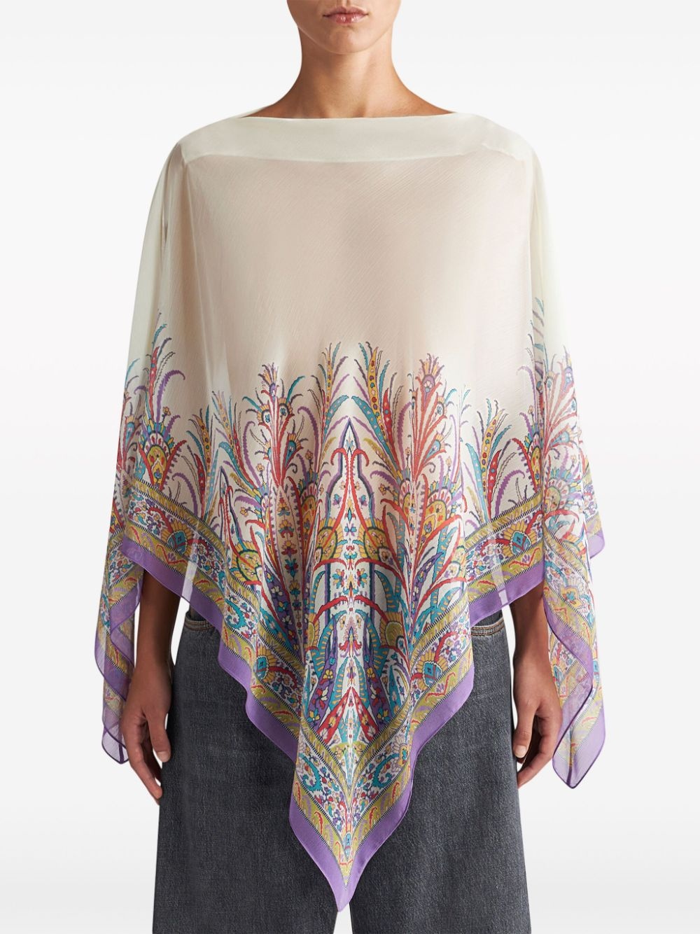 paisley-print boat-neck poncho - 2