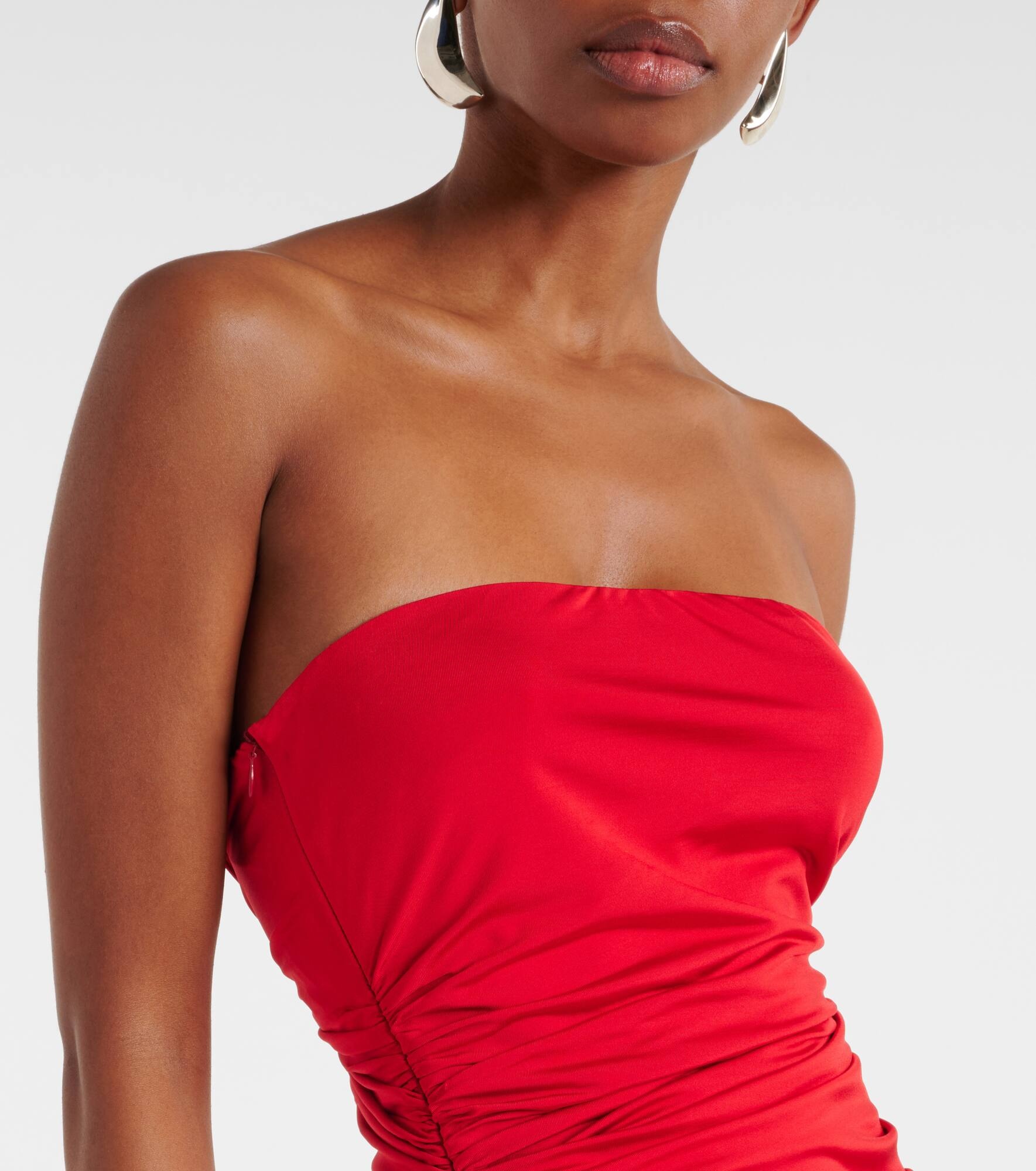 Floral-appliqué ruched jersey maxi dress - 4