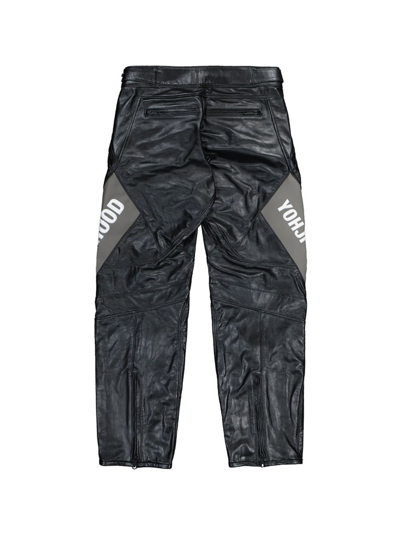 Y-3 racer logo leather trousers outlook
