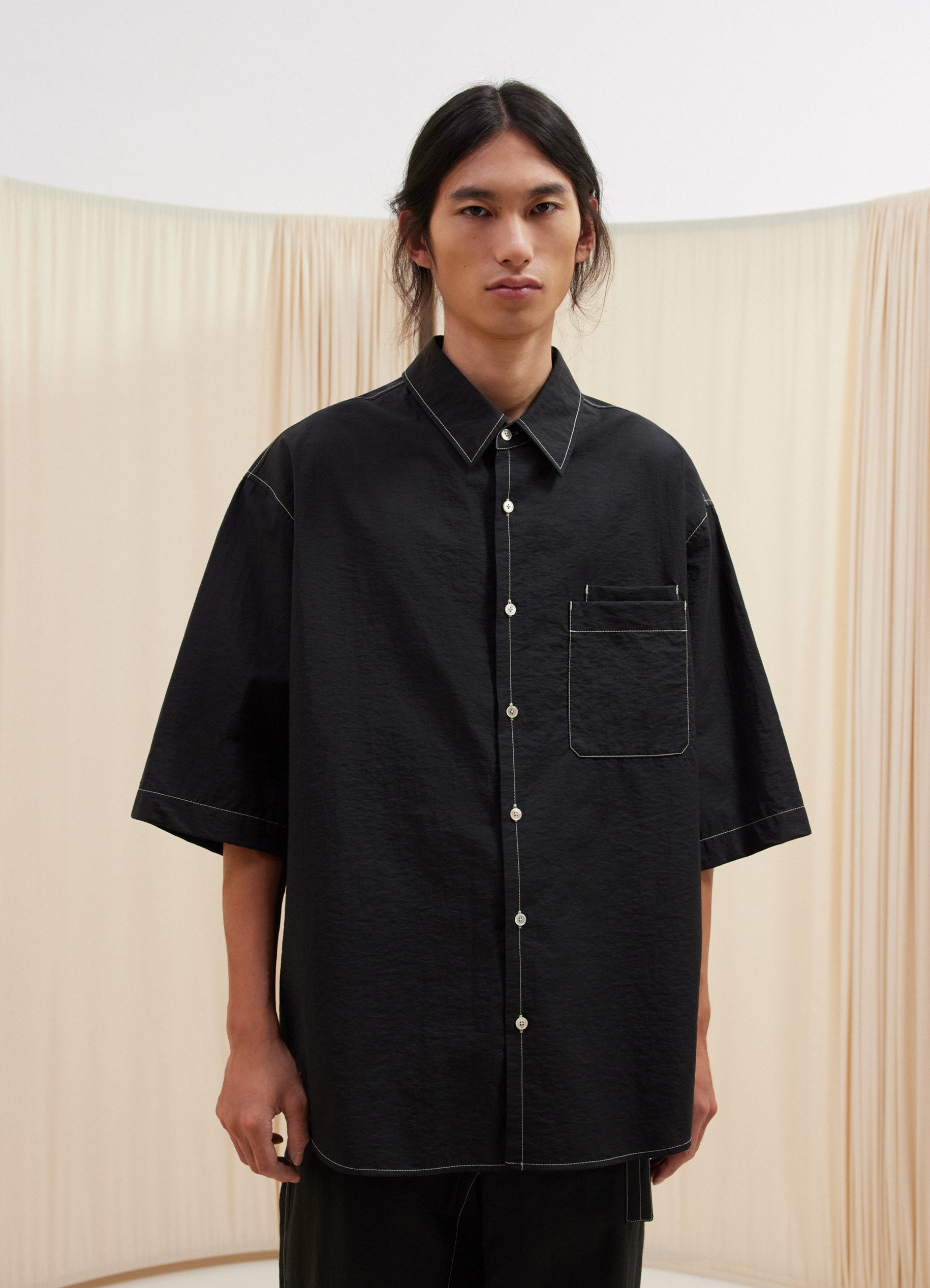 Lemaire | Double Pocket SS Shirt - Dusty Khaki | Men | Blue