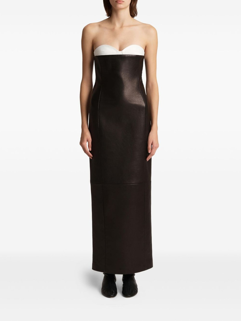 KHAITE Yael strapless leather maxi dress outlook