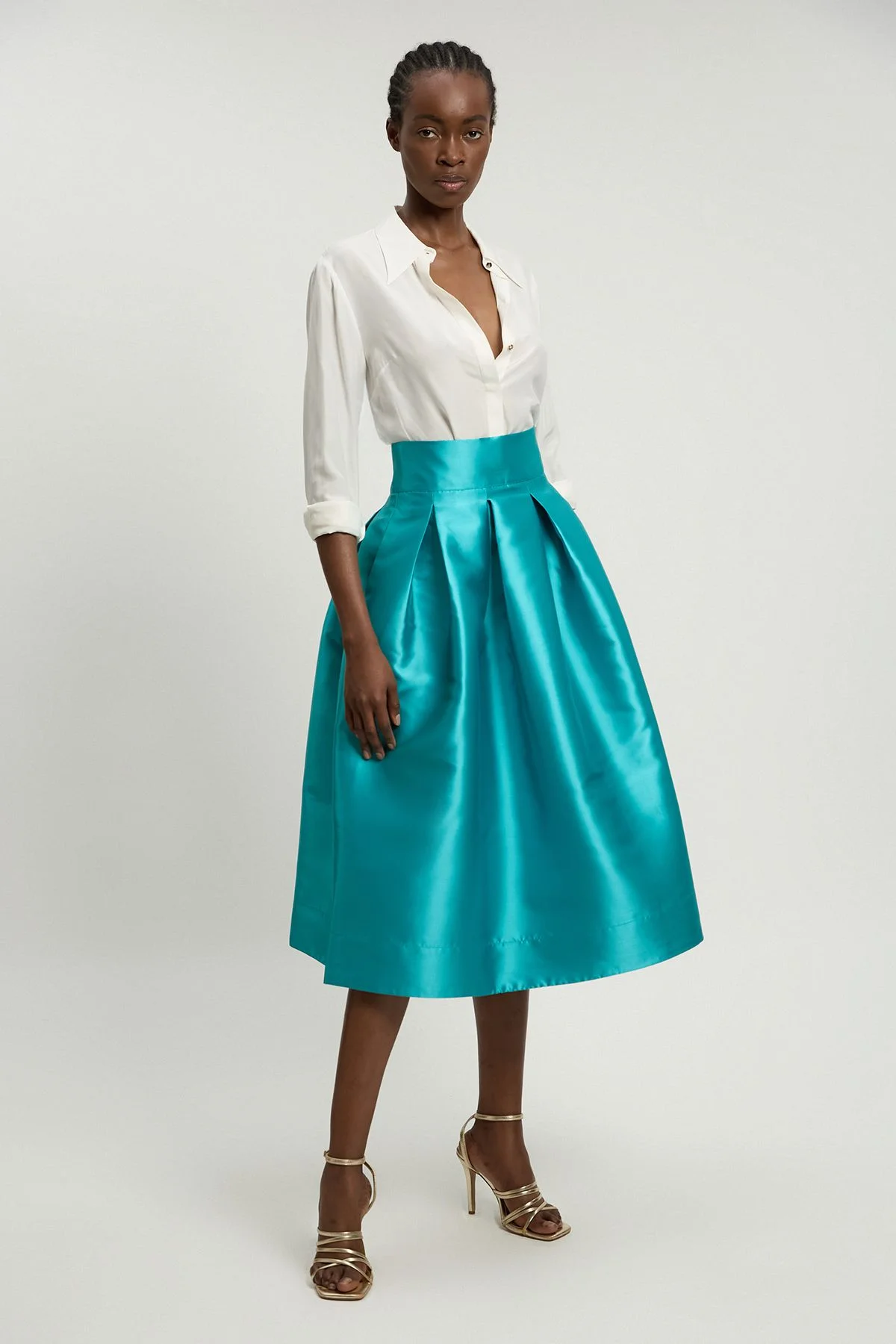 Petite Twill Woven Prom Maxi Skirt - 1