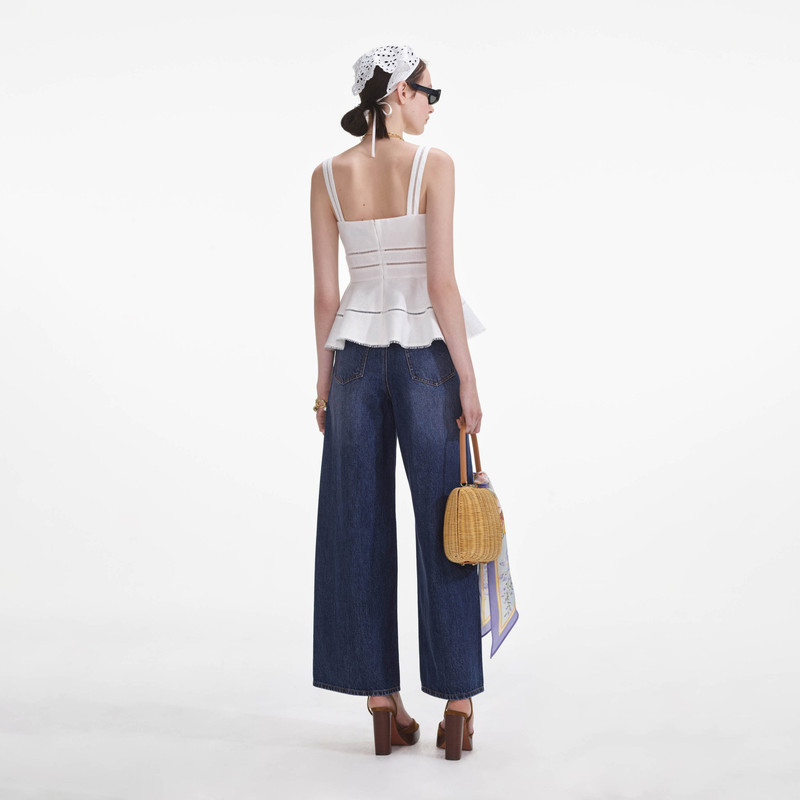 self-portrait Cream Linen Peplum Top outlook