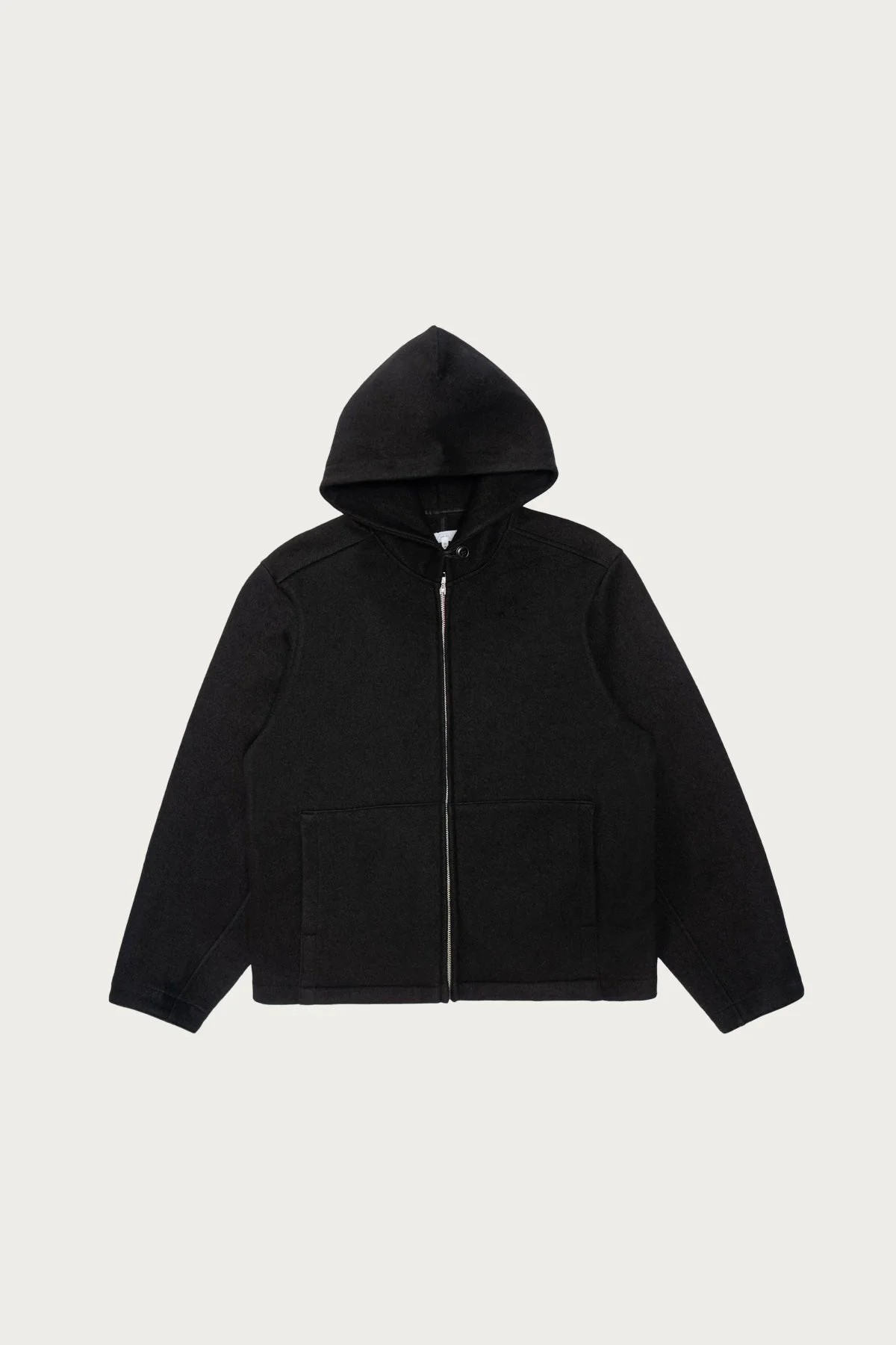 Wool Zip Hoodie - Black - 1