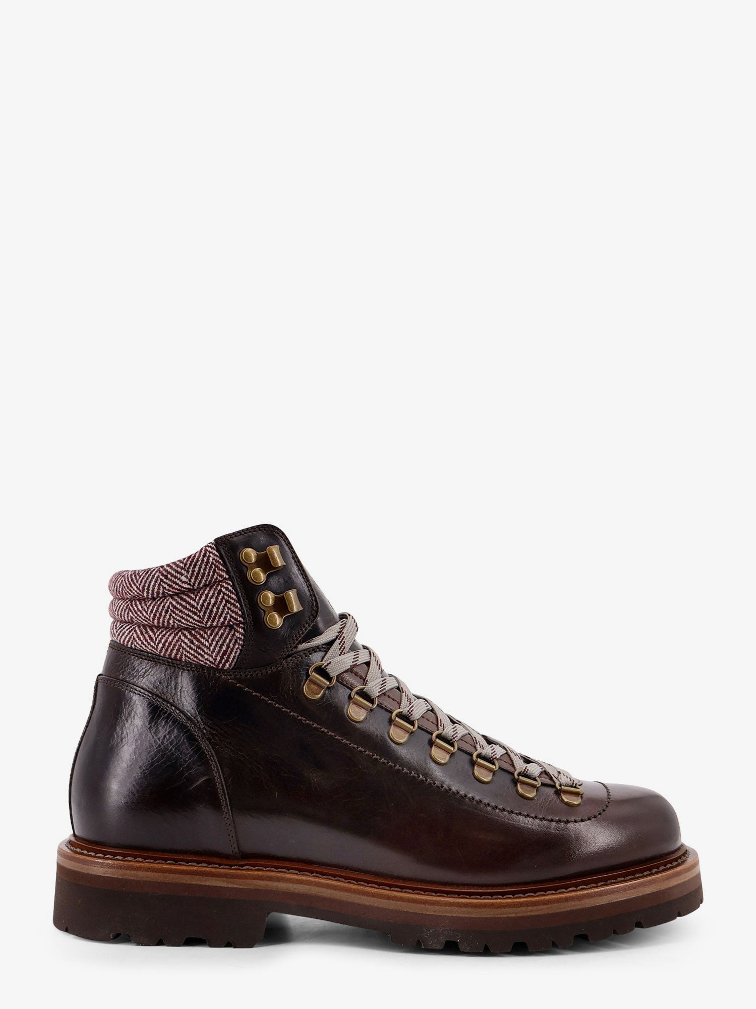 Brunello Cucinelli Mountain Boot Leather Ankle Boots With Wool And Cashmere Insert - 1