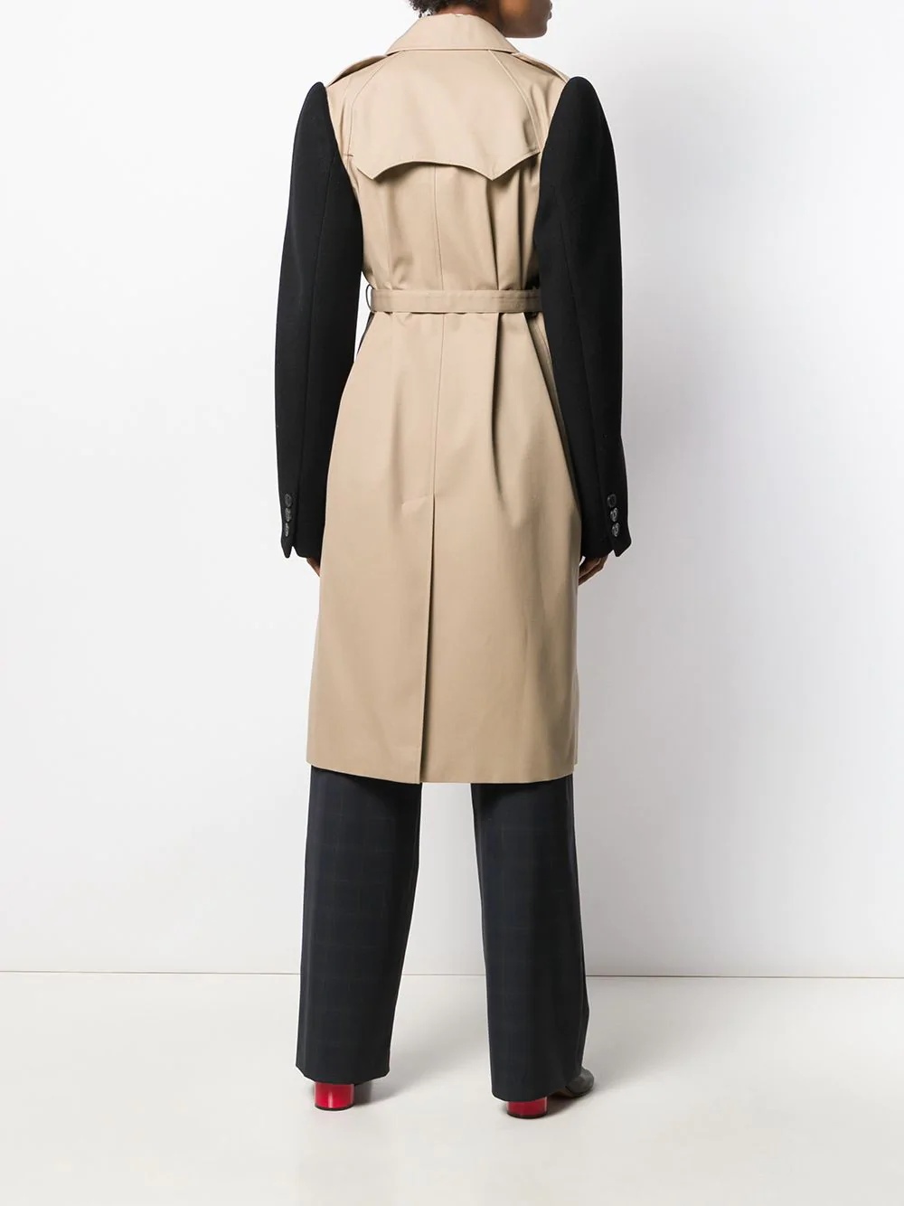 colour block belted trench coat - 4