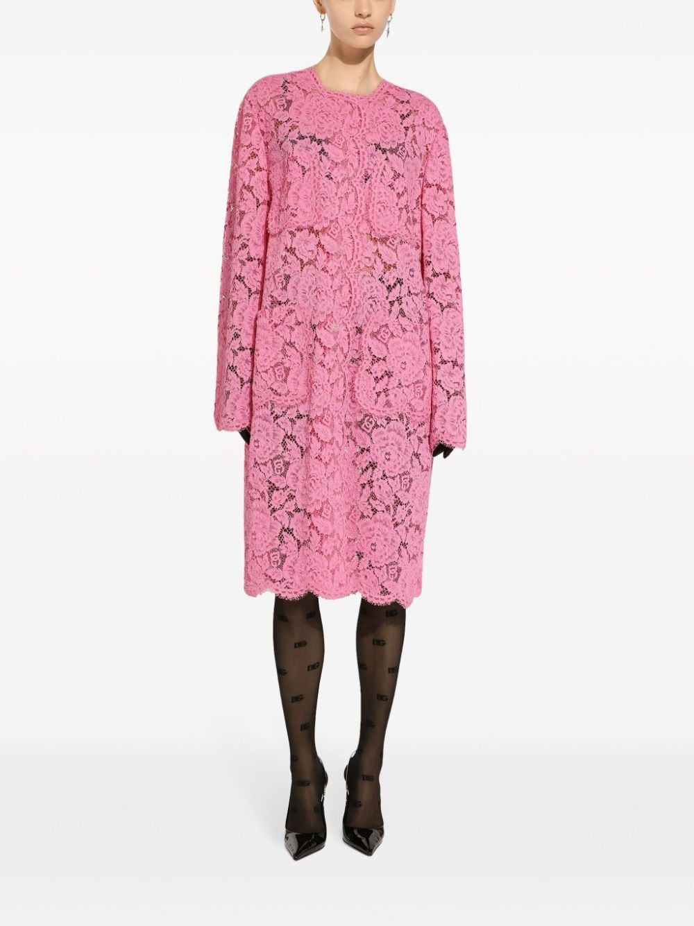 floral-lace single-breasted coat - 2