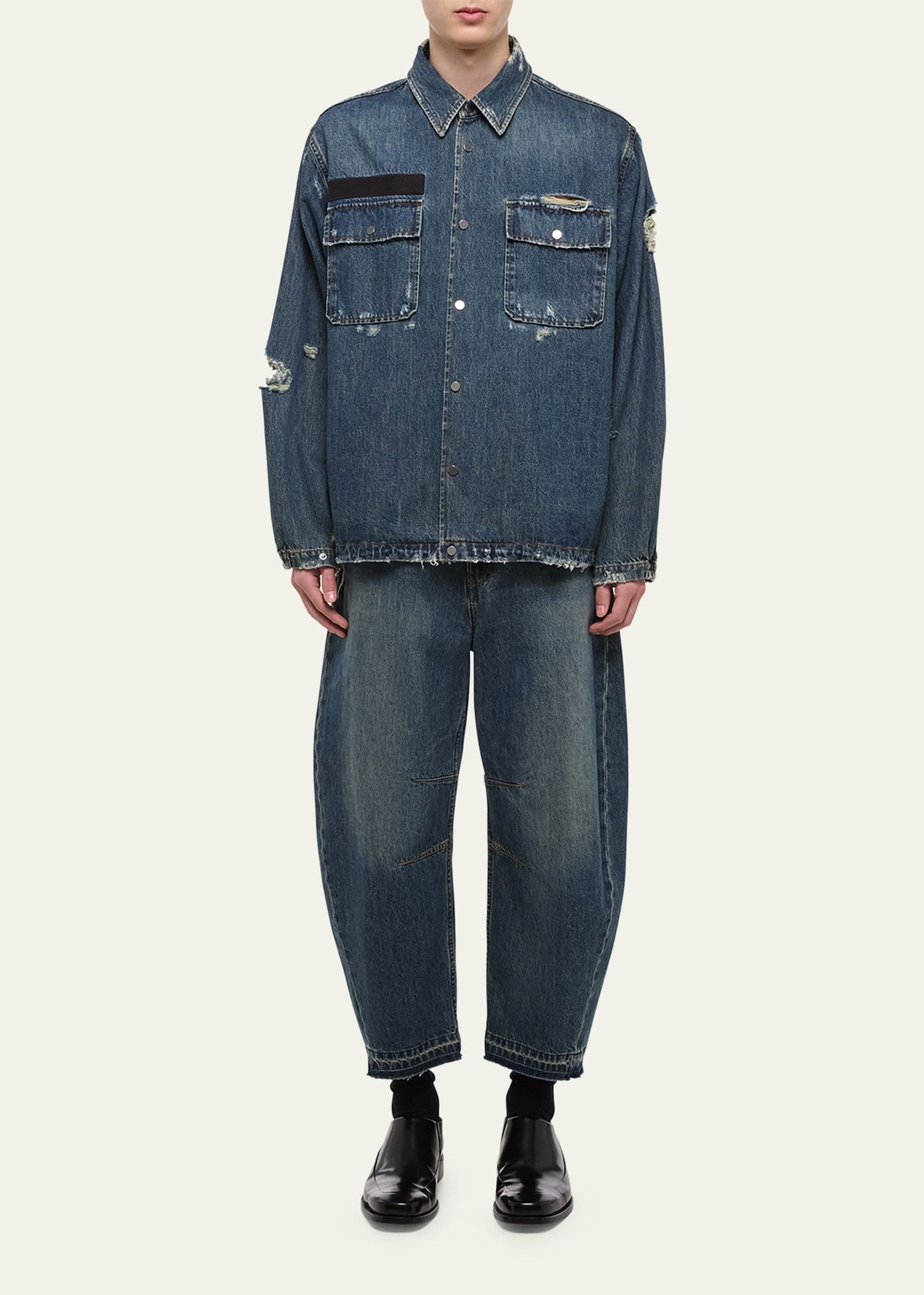 Men's Distressed Denim Uniform Shirt - 2