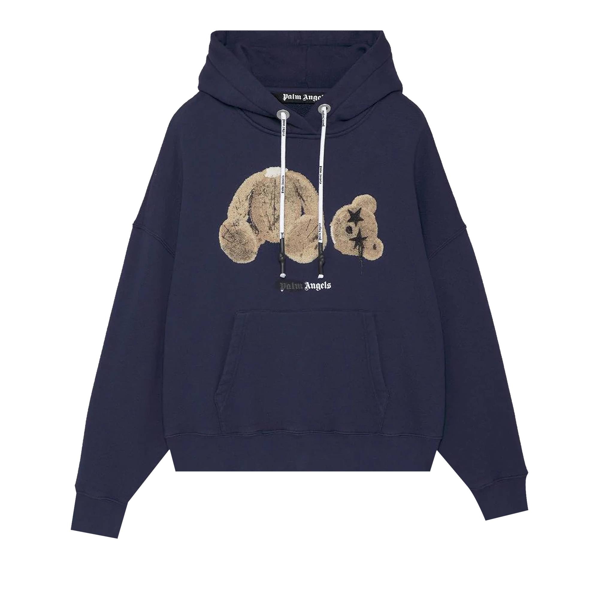 Palm Angels Spray Bear Hoodie 'Navy/Brown' - 1
