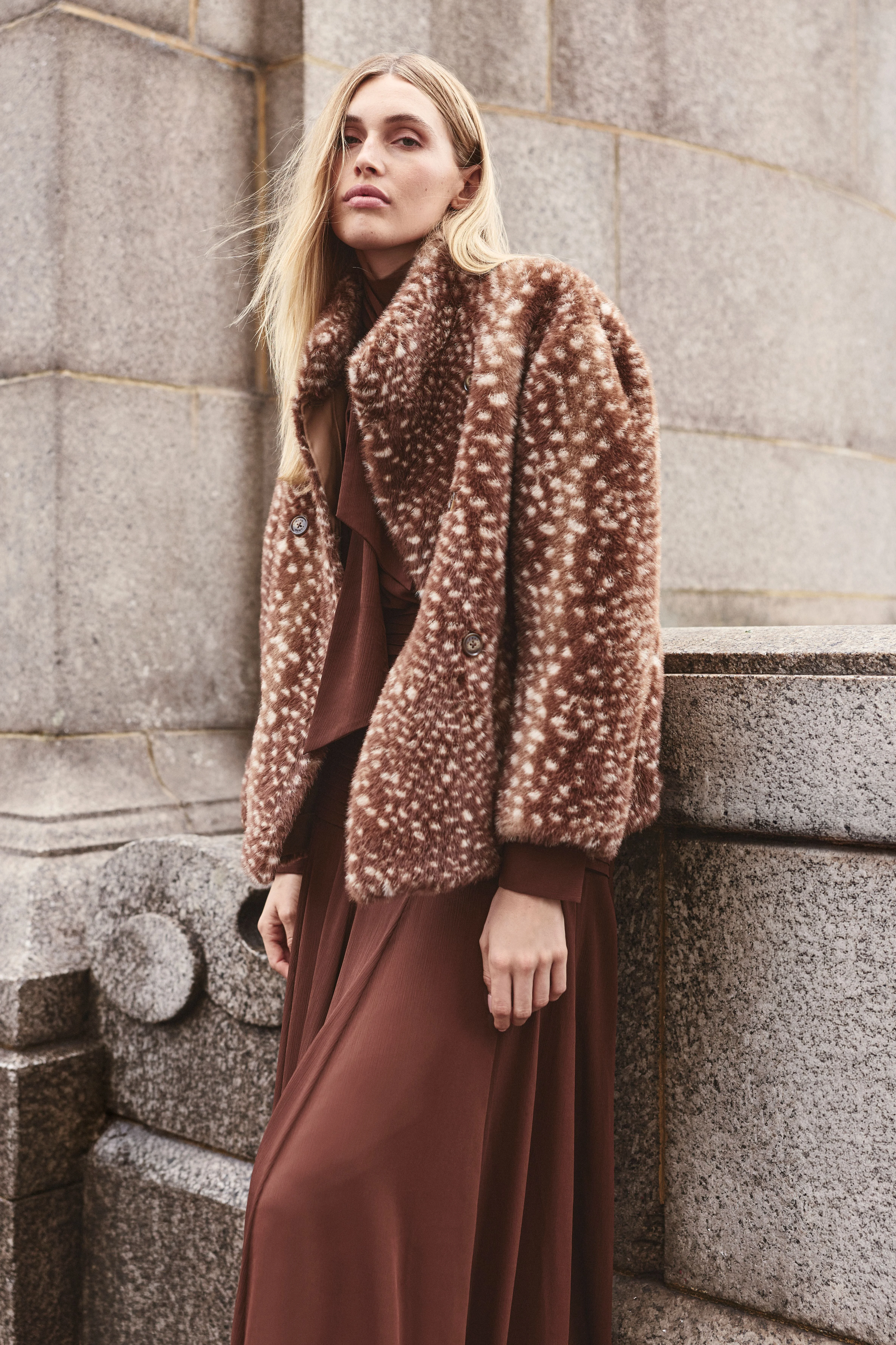 Bambi Print Reversible Bonded Mock Shearling Coat - 1