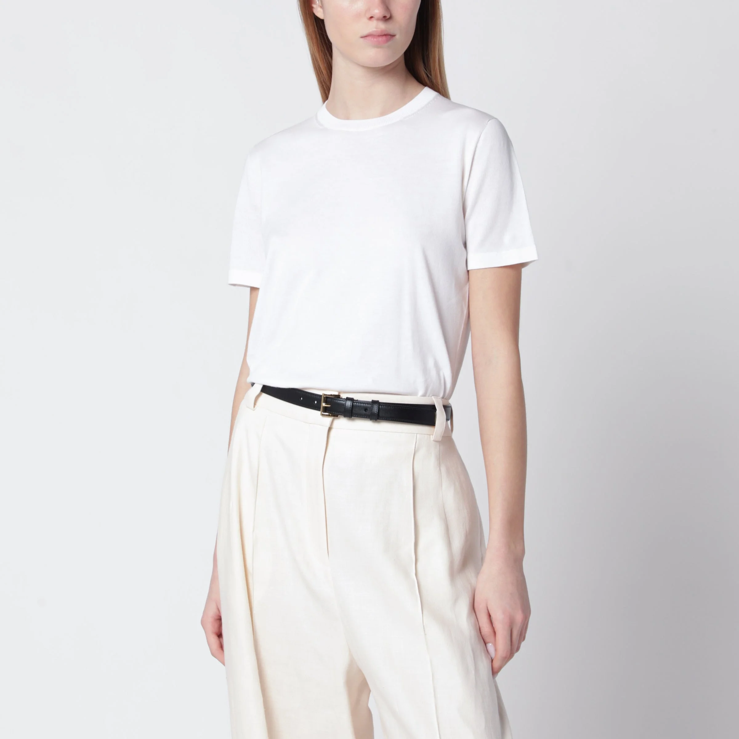 Round-neck Angera cotton T-shirt in white - 1