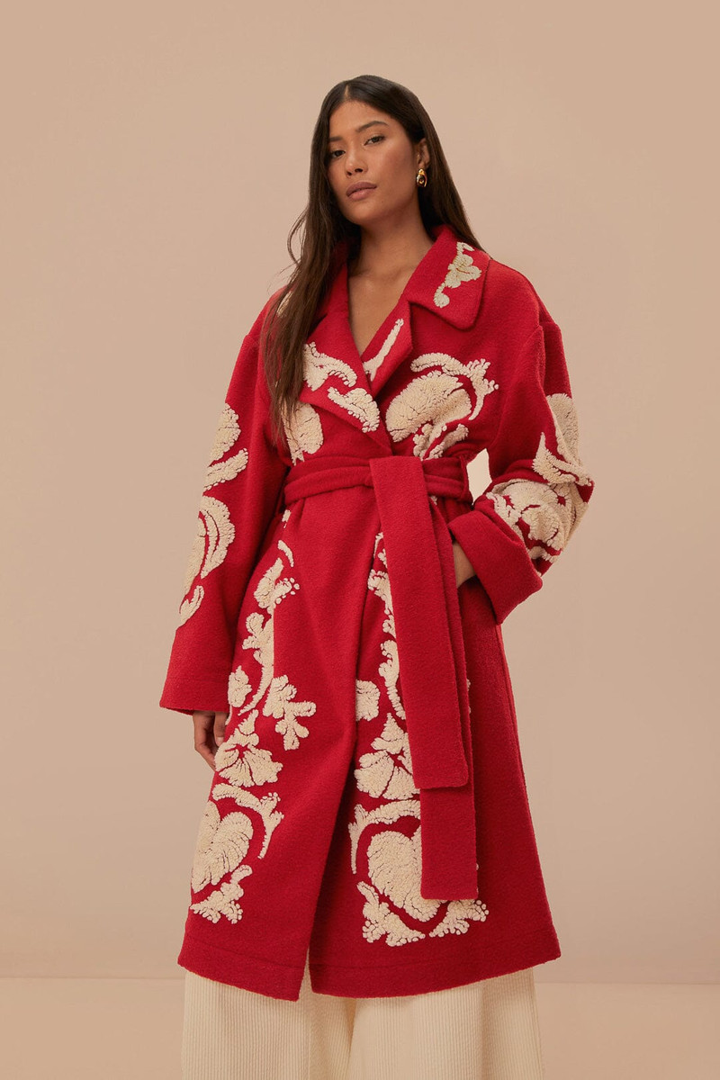 FARM RIO Red Helen Fleece Coat outlook